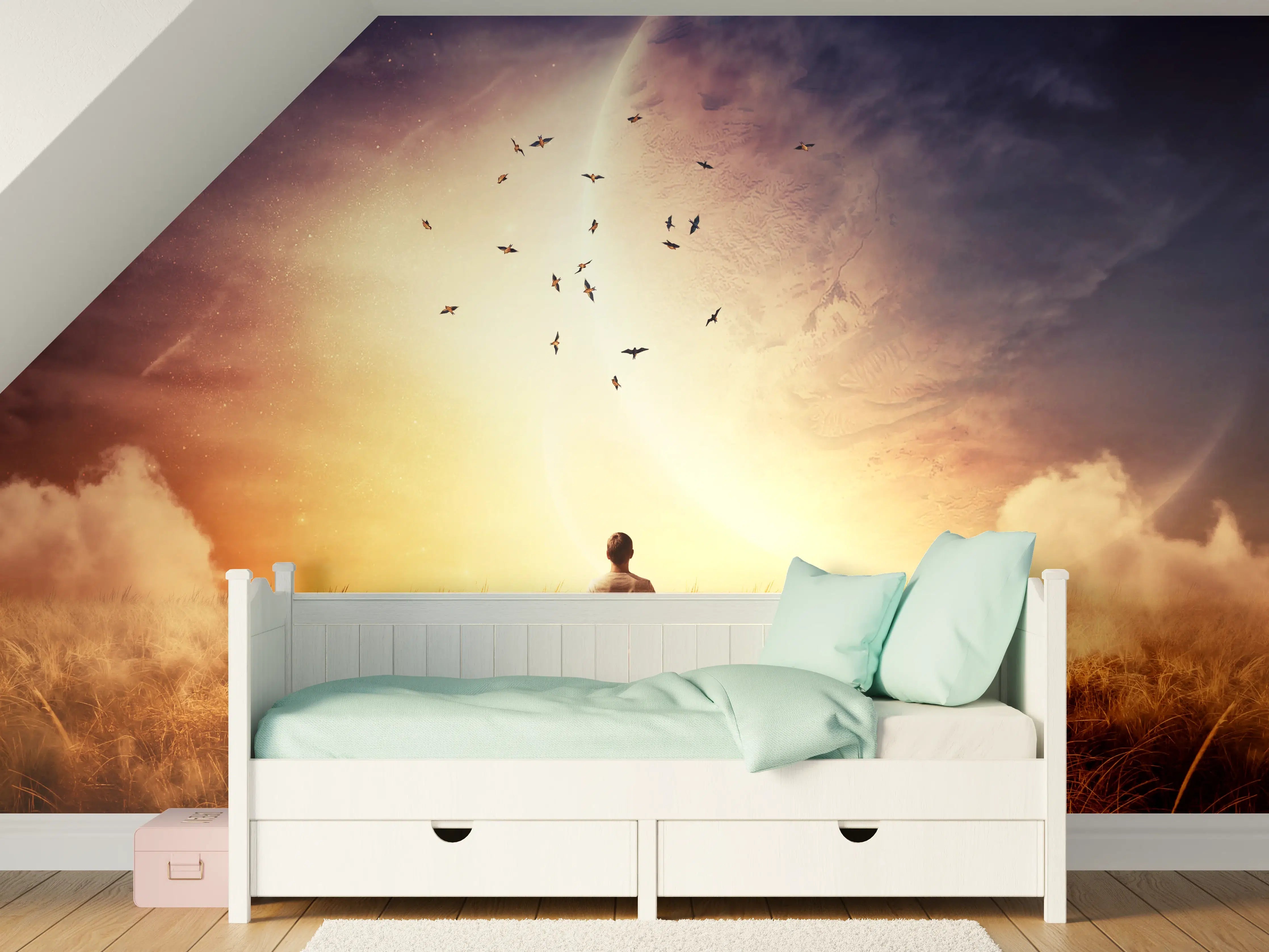 Kinderzimmer Wandgestaltung - Abstrakter kosmischer Ausblick