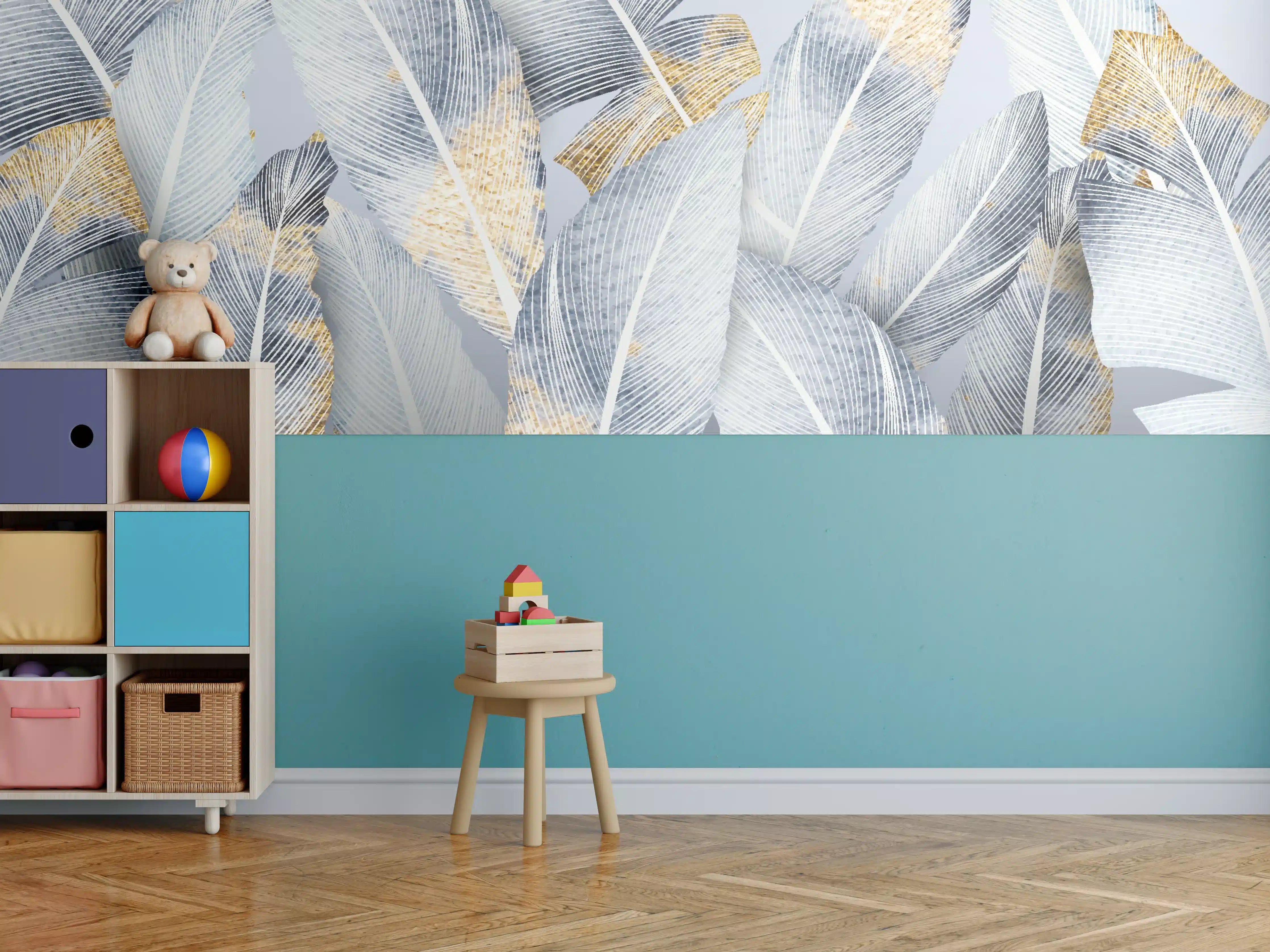 Kinderzimmer Wandgestaltung - Abstraktes Blattgold-Design