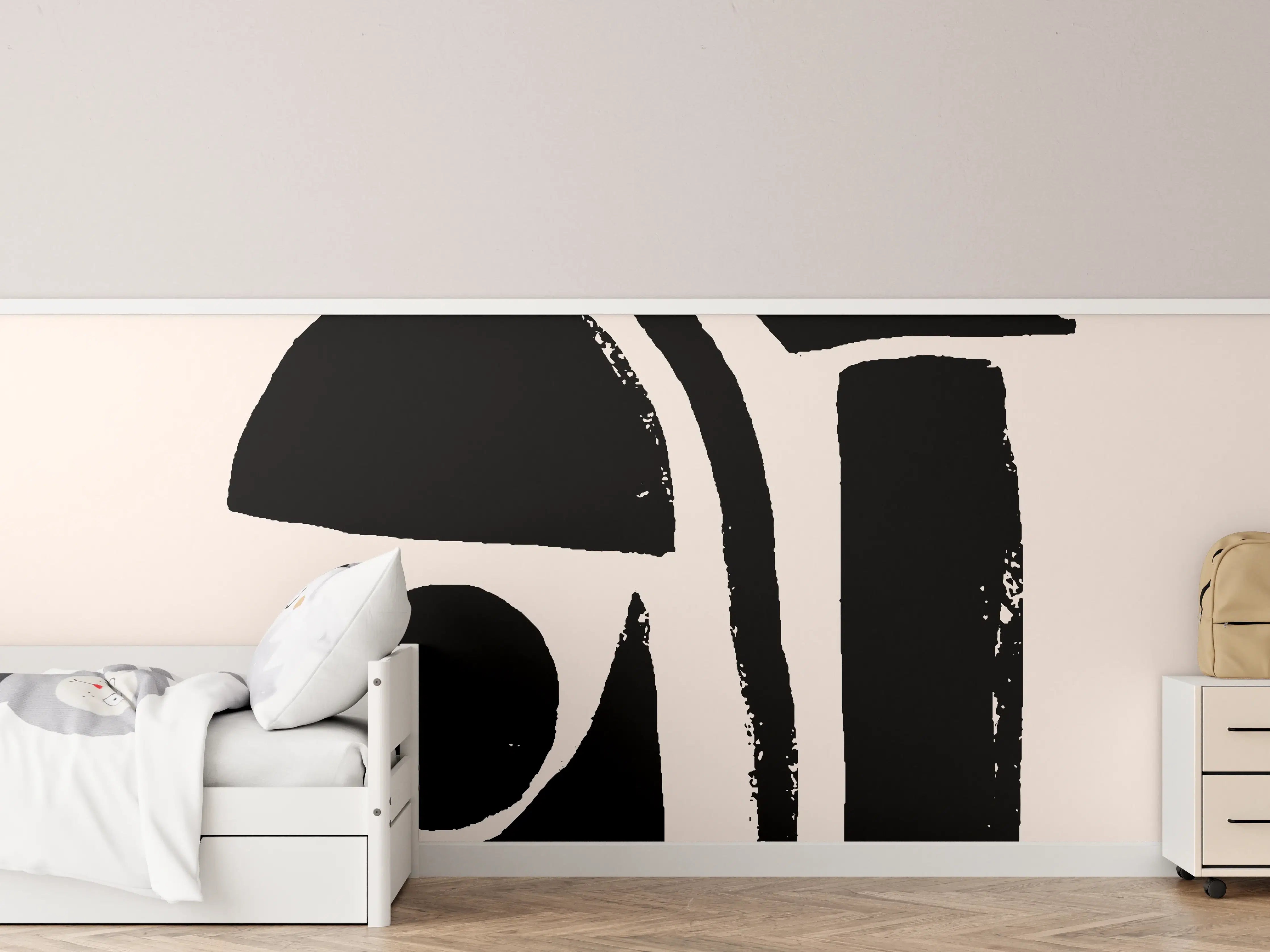 Kinderzimmer Wandgestaltung - Abstraktes Elfenbein-Schwarz-Kunstwerk