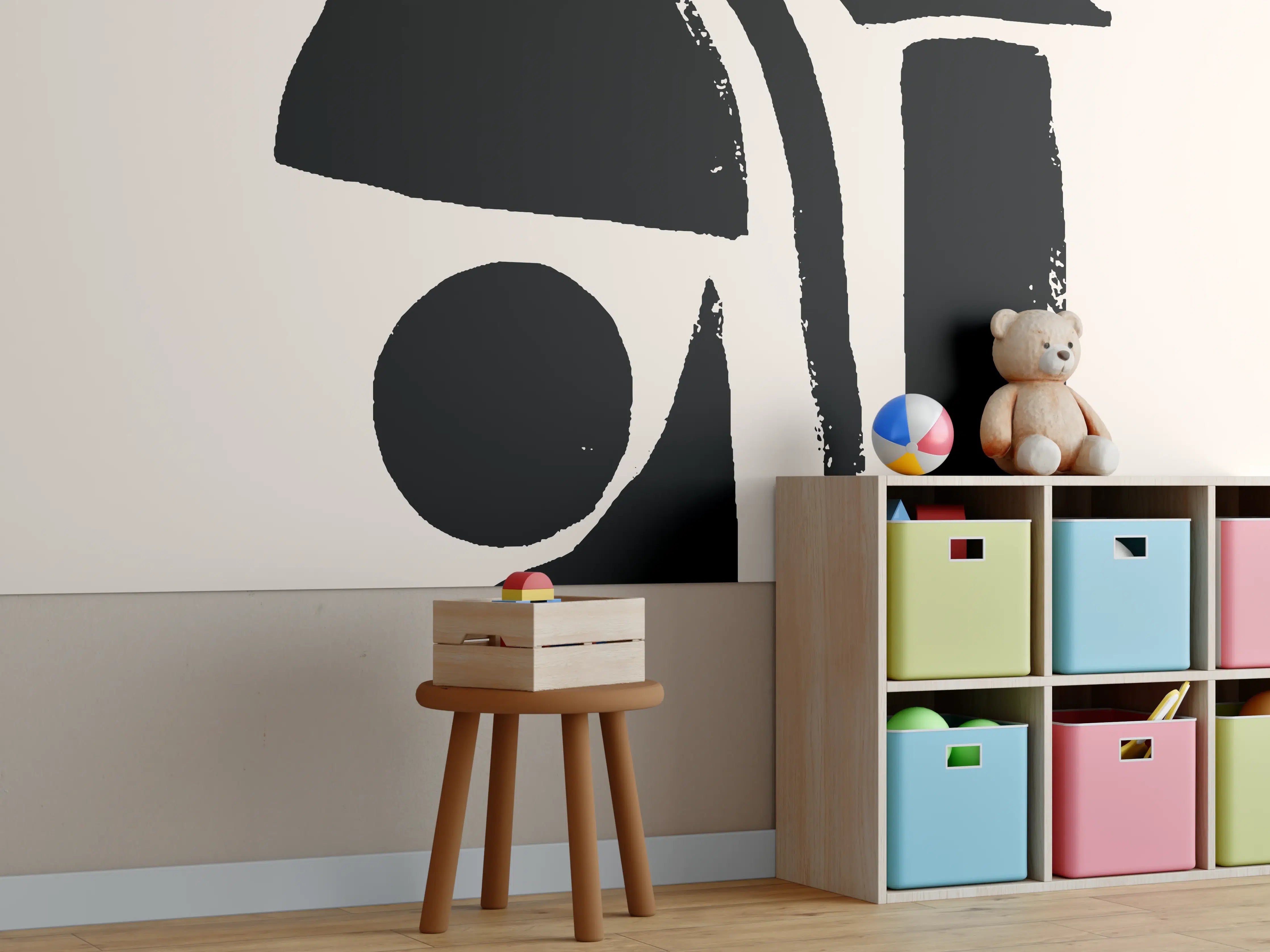 Kinderzimmer Wandgestaltung - Abstraktes Elfenbein-Schwarz-Kunstwerk