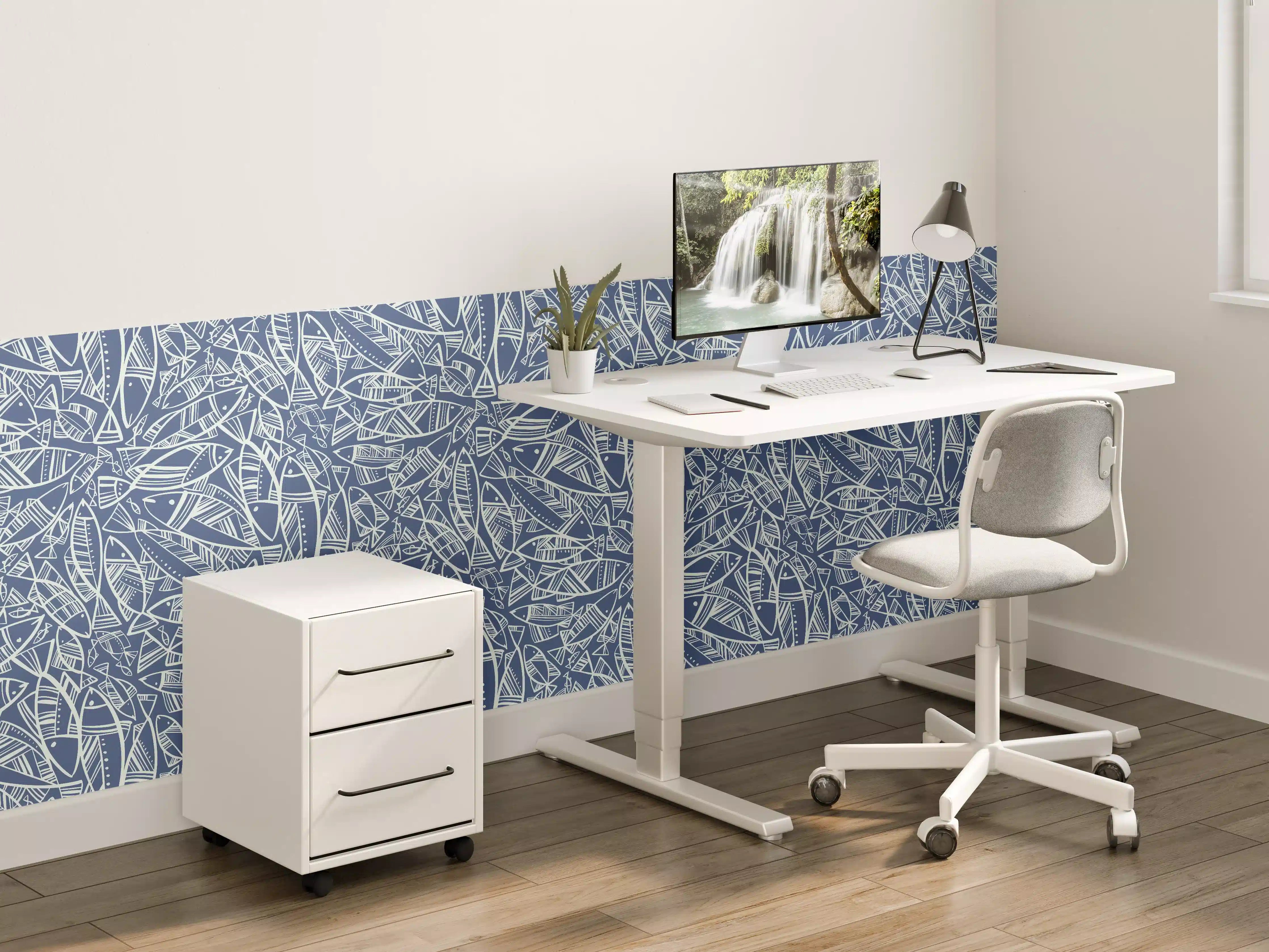 Kinderzimmer Wandgestaltung - Abstraktes Fischmuster Blau