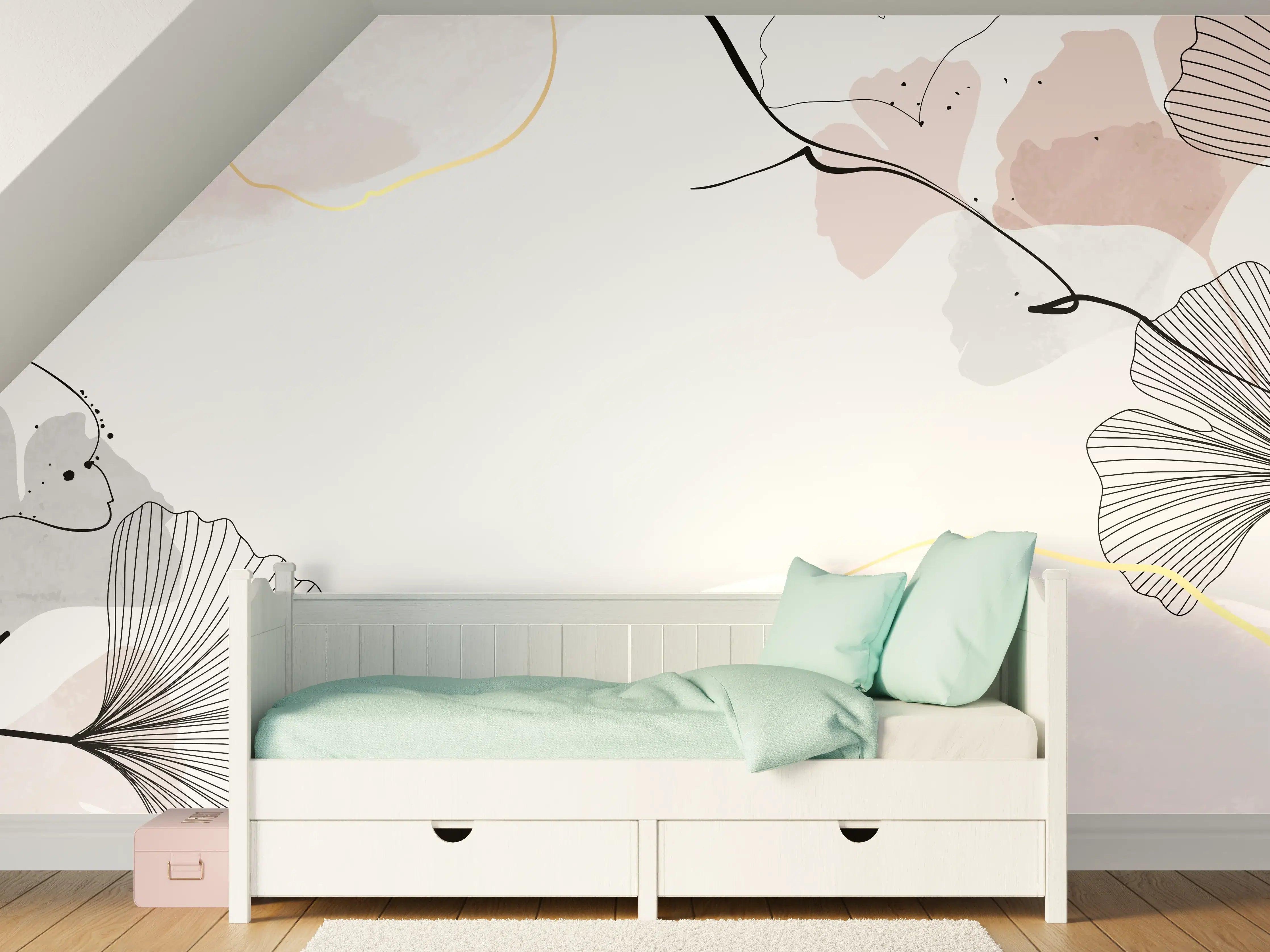 Kinderzimmer Wandgestaltung - Abstraktes Ginkgo-Blatt Design