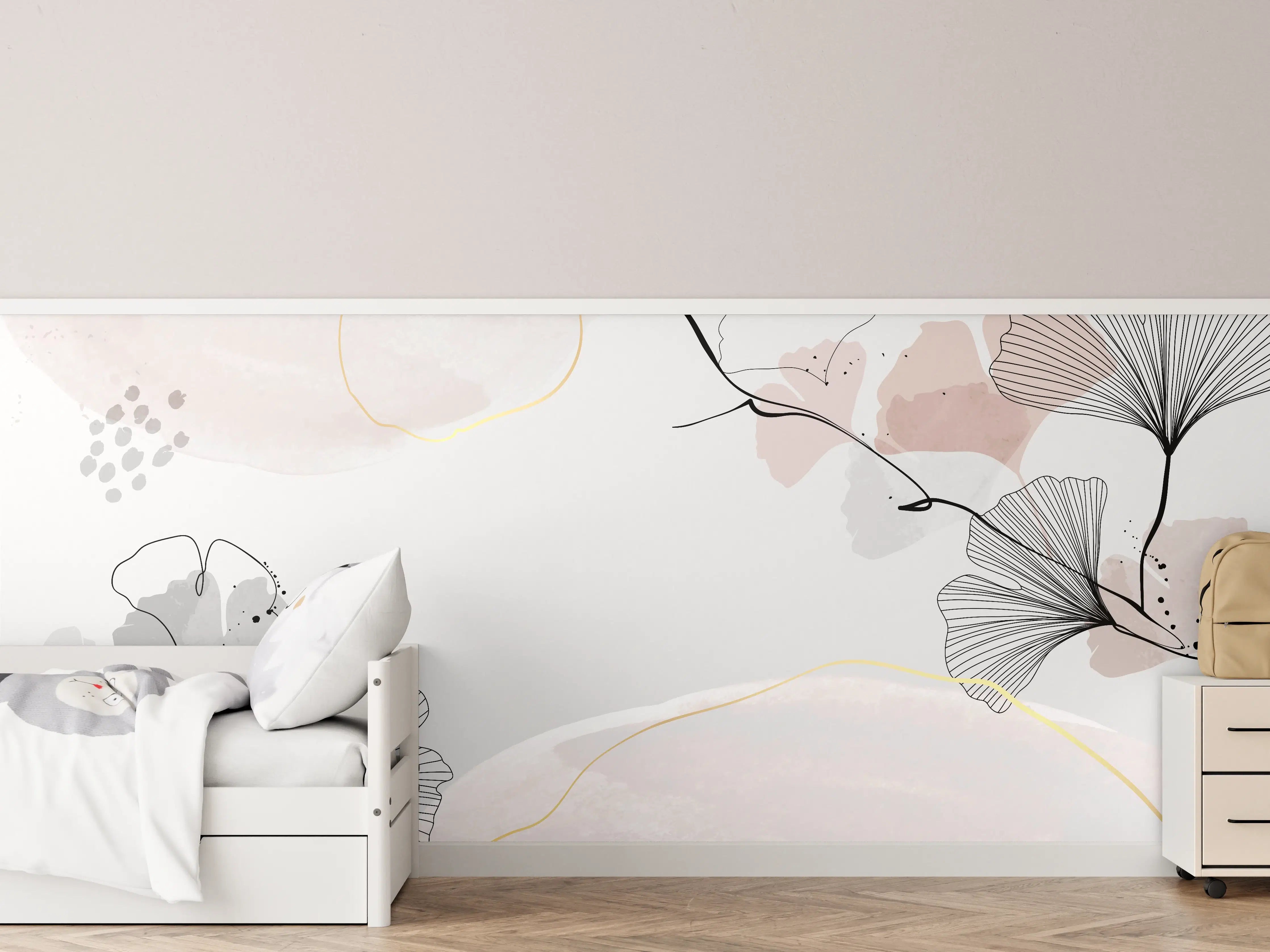 Kinderzimmer Wandgestaltung - Abstraktes Ginkgo-Blatt Design
