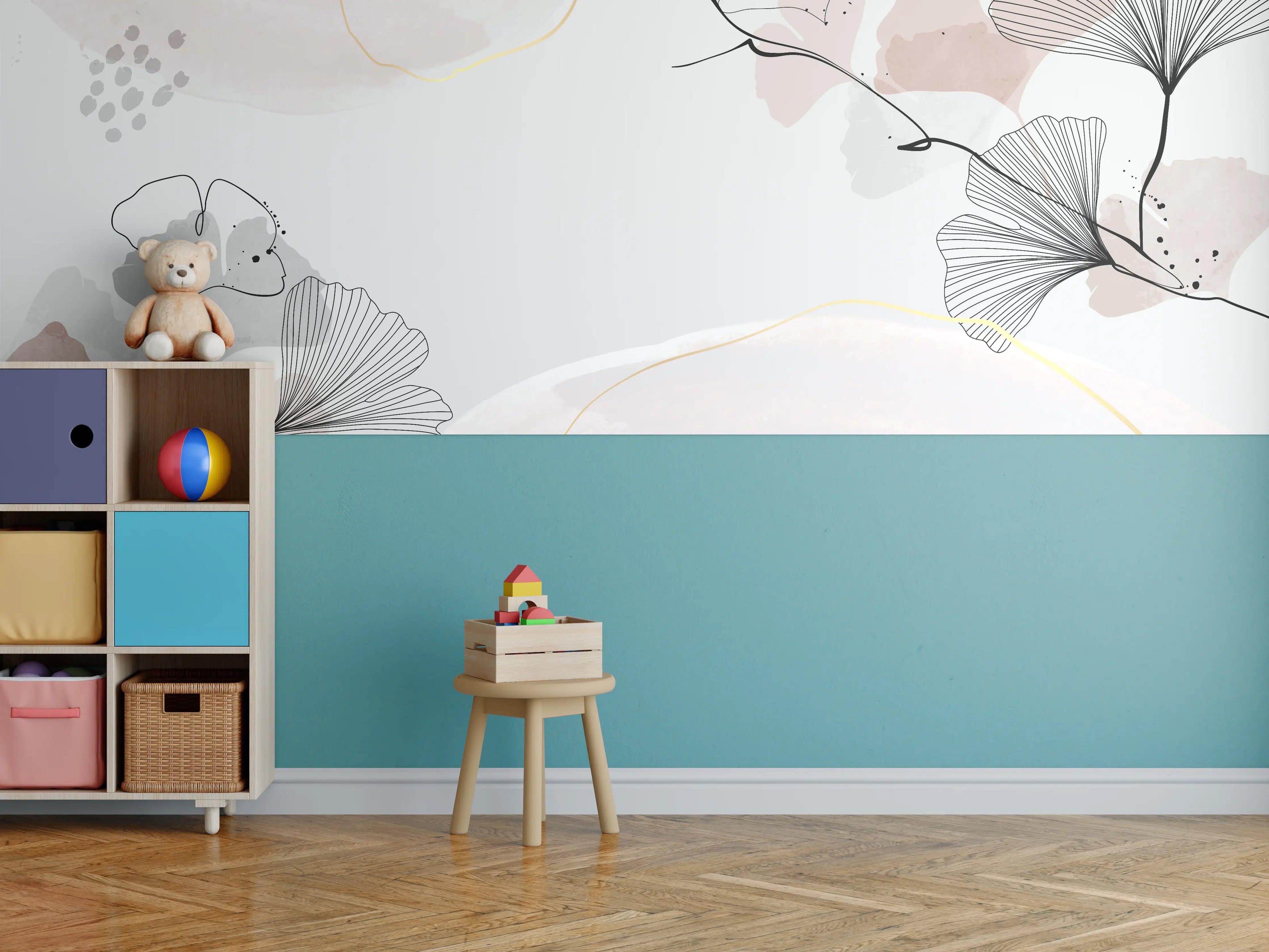 Kinderzimmer Wandgestaltung - Abstraktes Ginkgo-Blatt Design