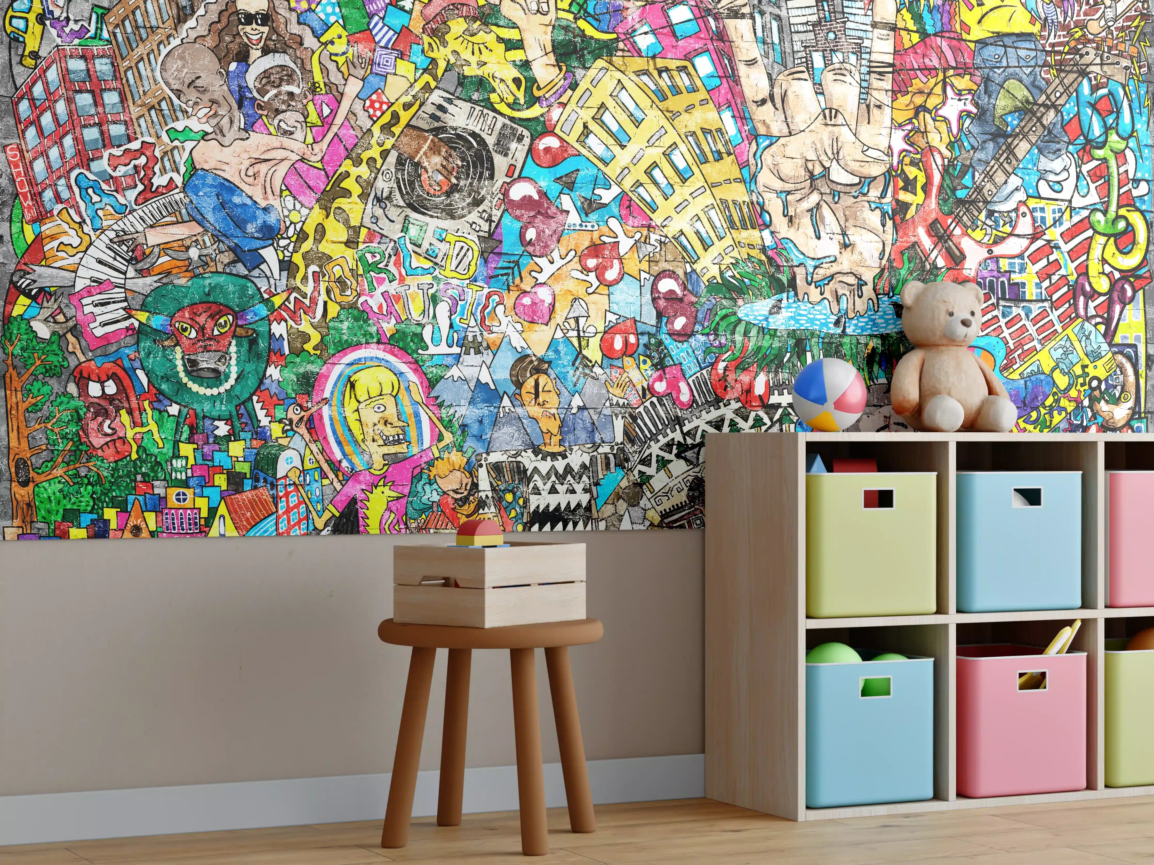 Kinderzimmer Wandgestaltung - Abstraktes Grafitti-Muster