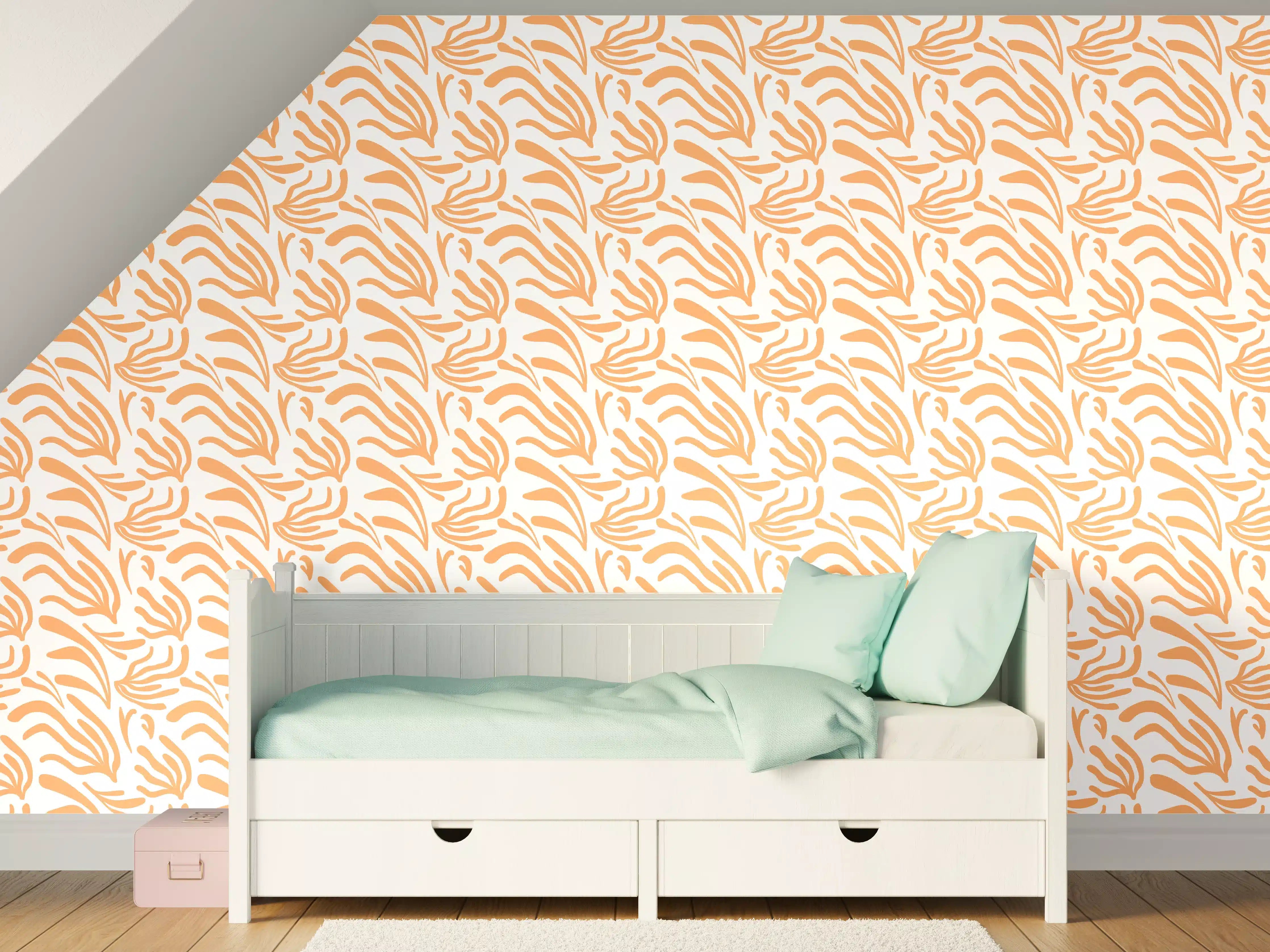 Kinderzimmer Wandgestaltung - Abstraktes Korallenmuster Orange Weiß