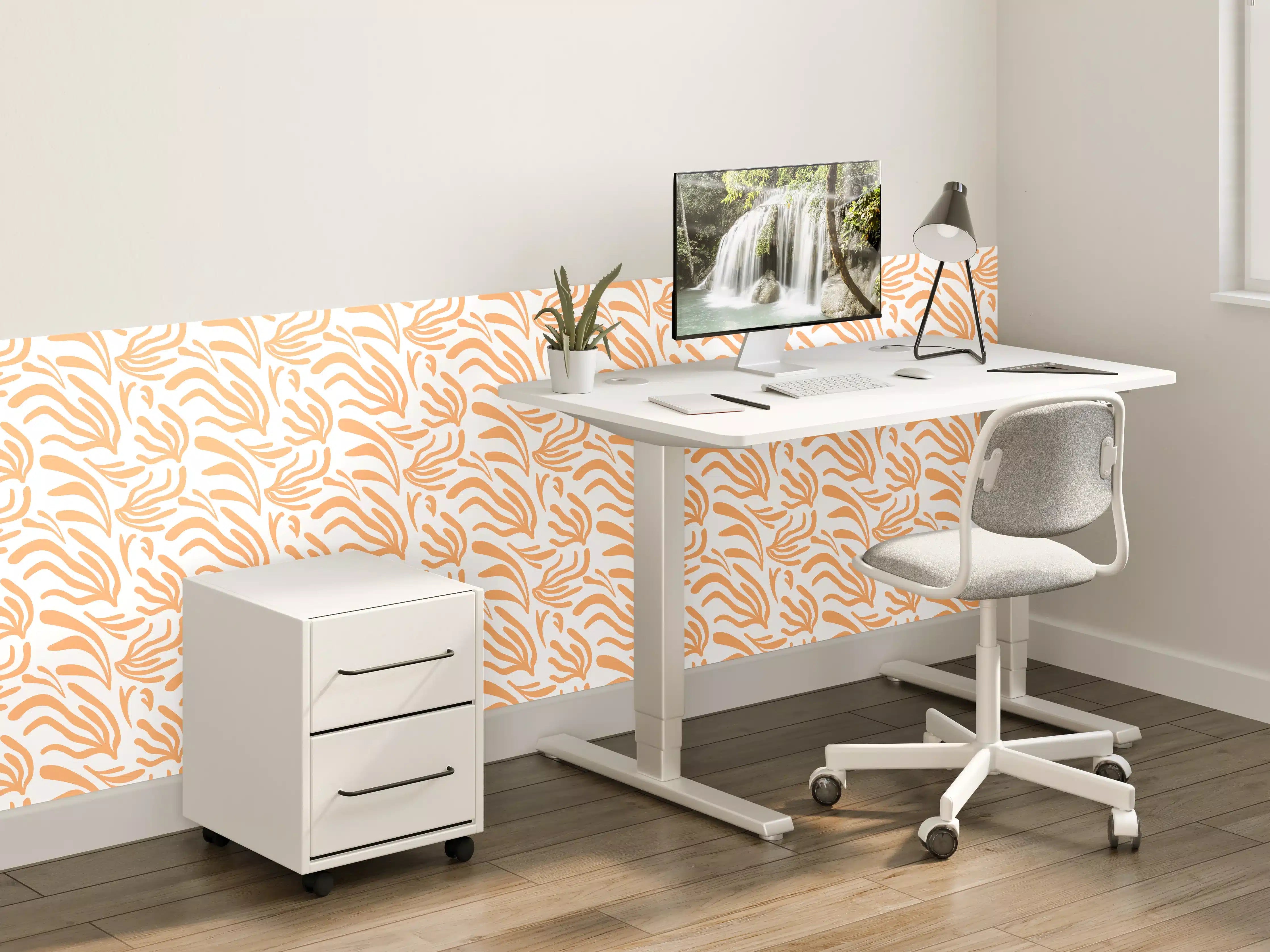 Kinderzimmer Wandgestaltung - Abstraktes Korallenmuster Orange Weiß