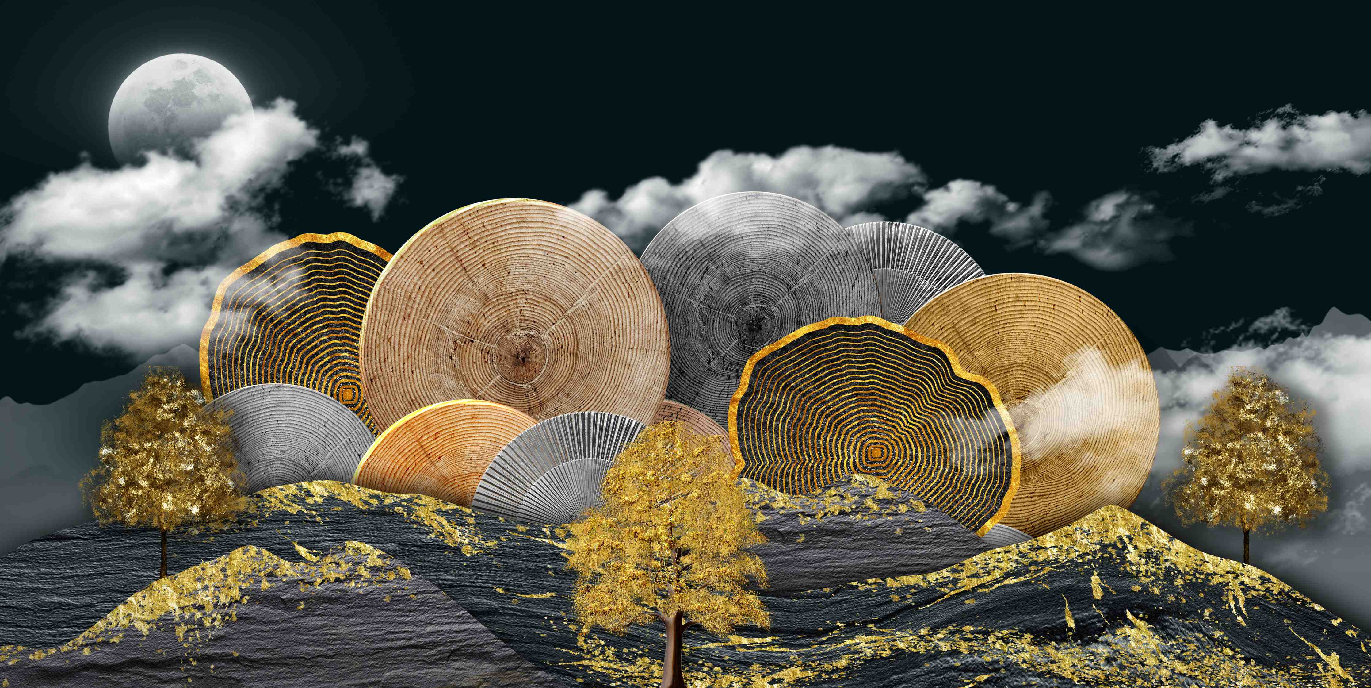 Kinderzimmer Wandgestaltung-Abstraktes Landschaftsmuster - Nächtlich