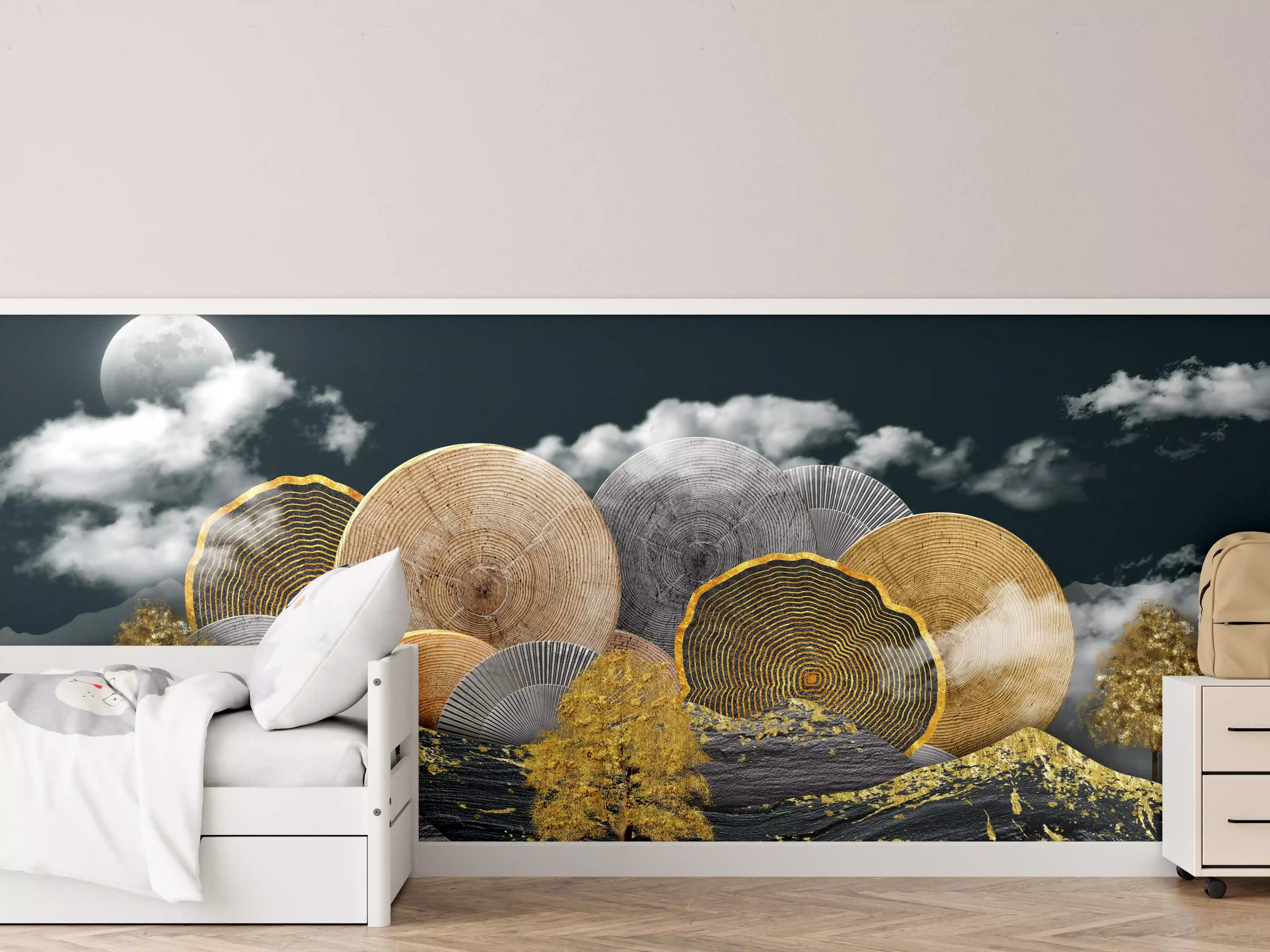 Kinderzimmer Wandgestaltung - Abstraktes Landschaftsmuster - Nächtlich