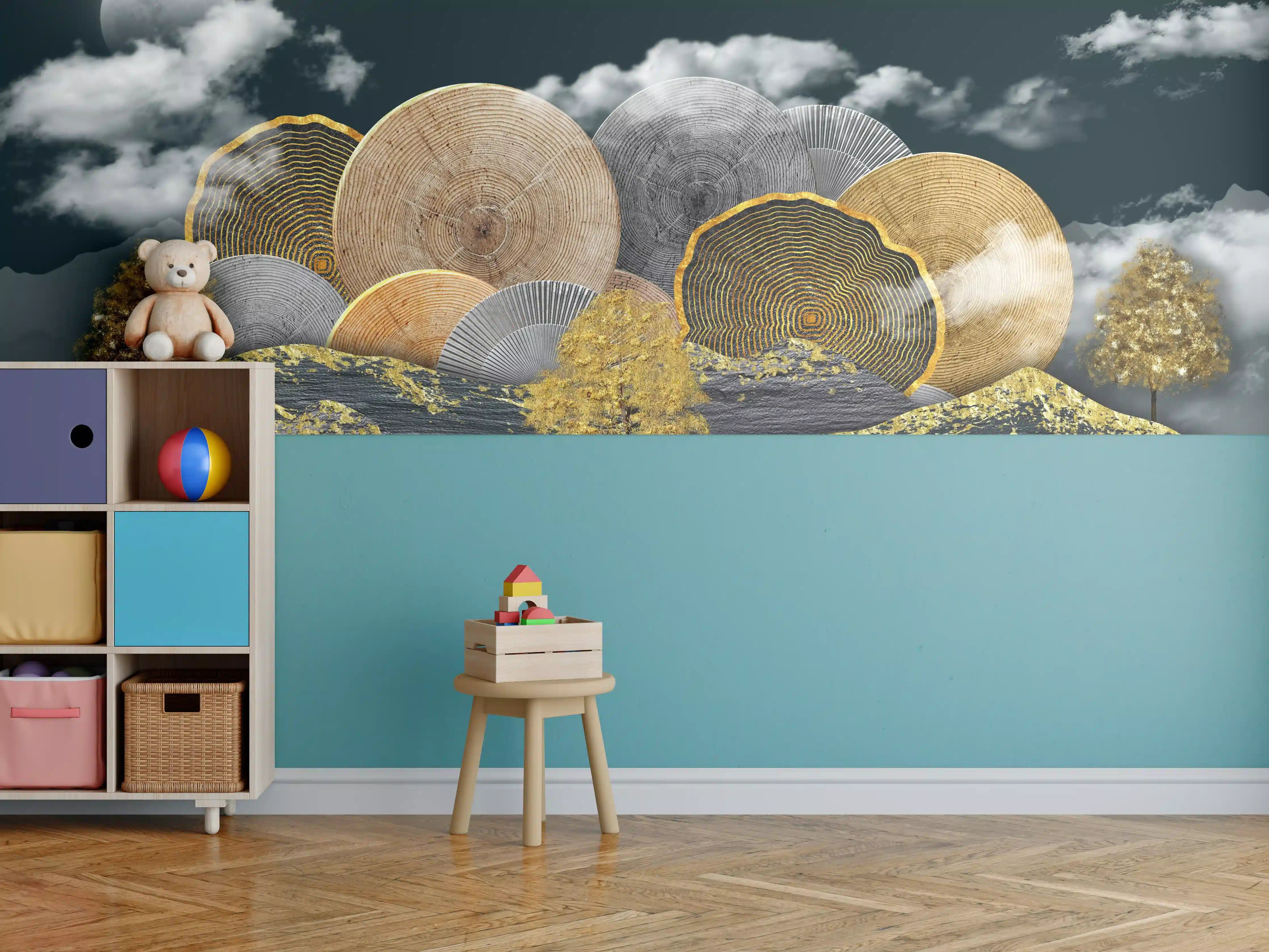 Kinderzimmer Wandgestaltung - Abstraktes Landschaftsmuster - Nächtlich