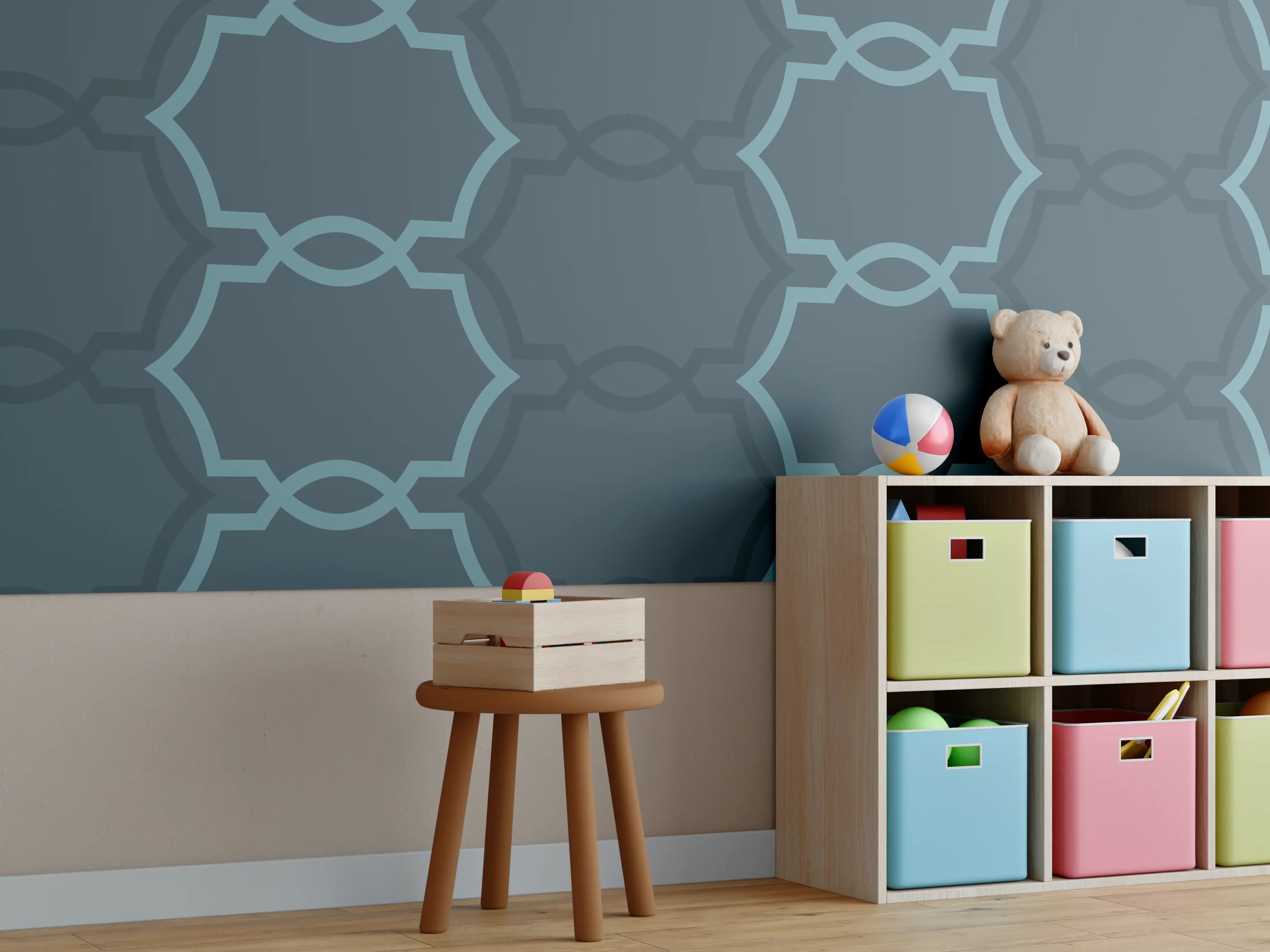 Kinderzimmer Wandgestaltung - Abstraktes Muster Dunkelblau
