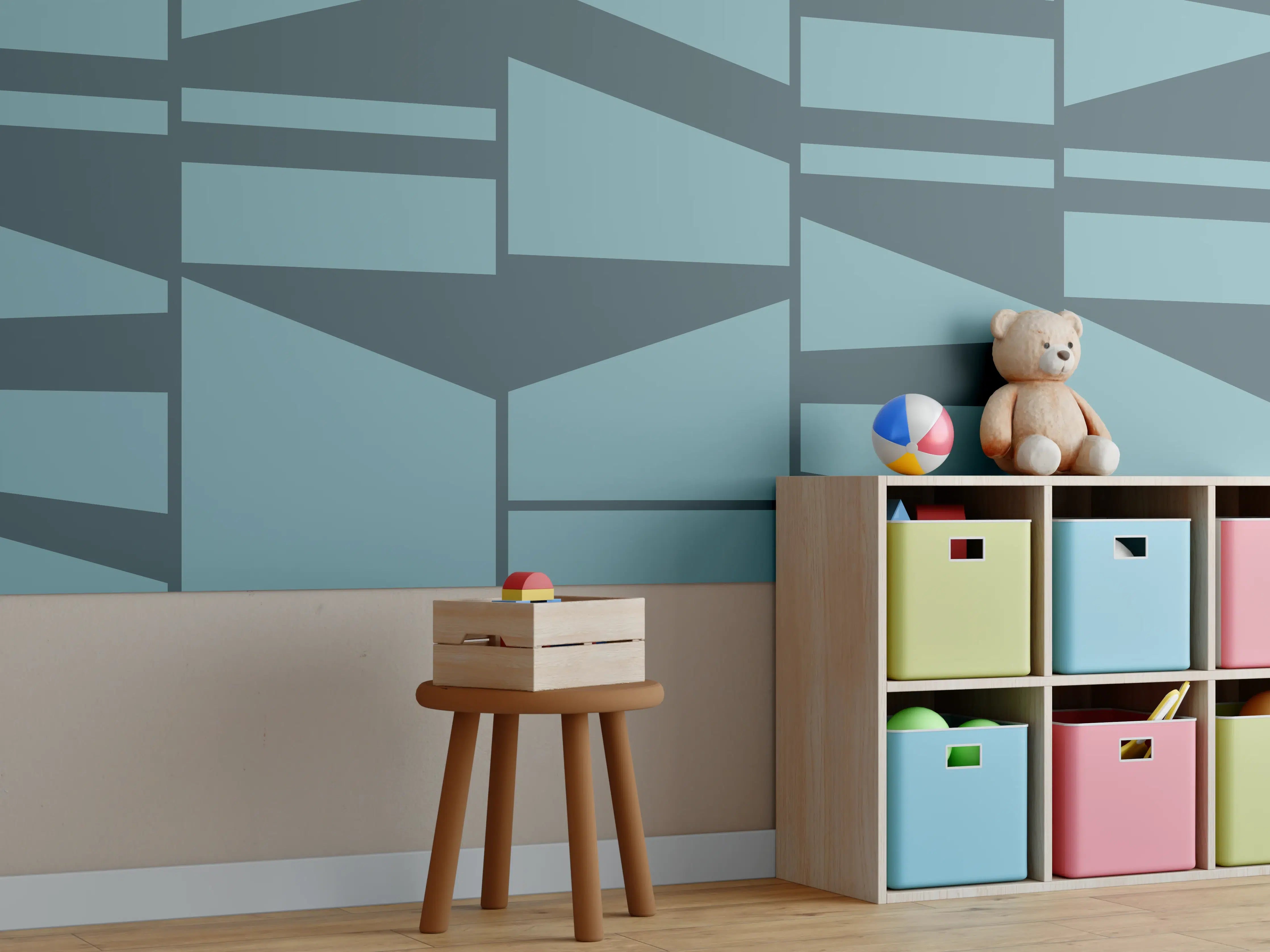 Kinderzimmer Wandgestaltung - Abstraktes Muster in Blautönen