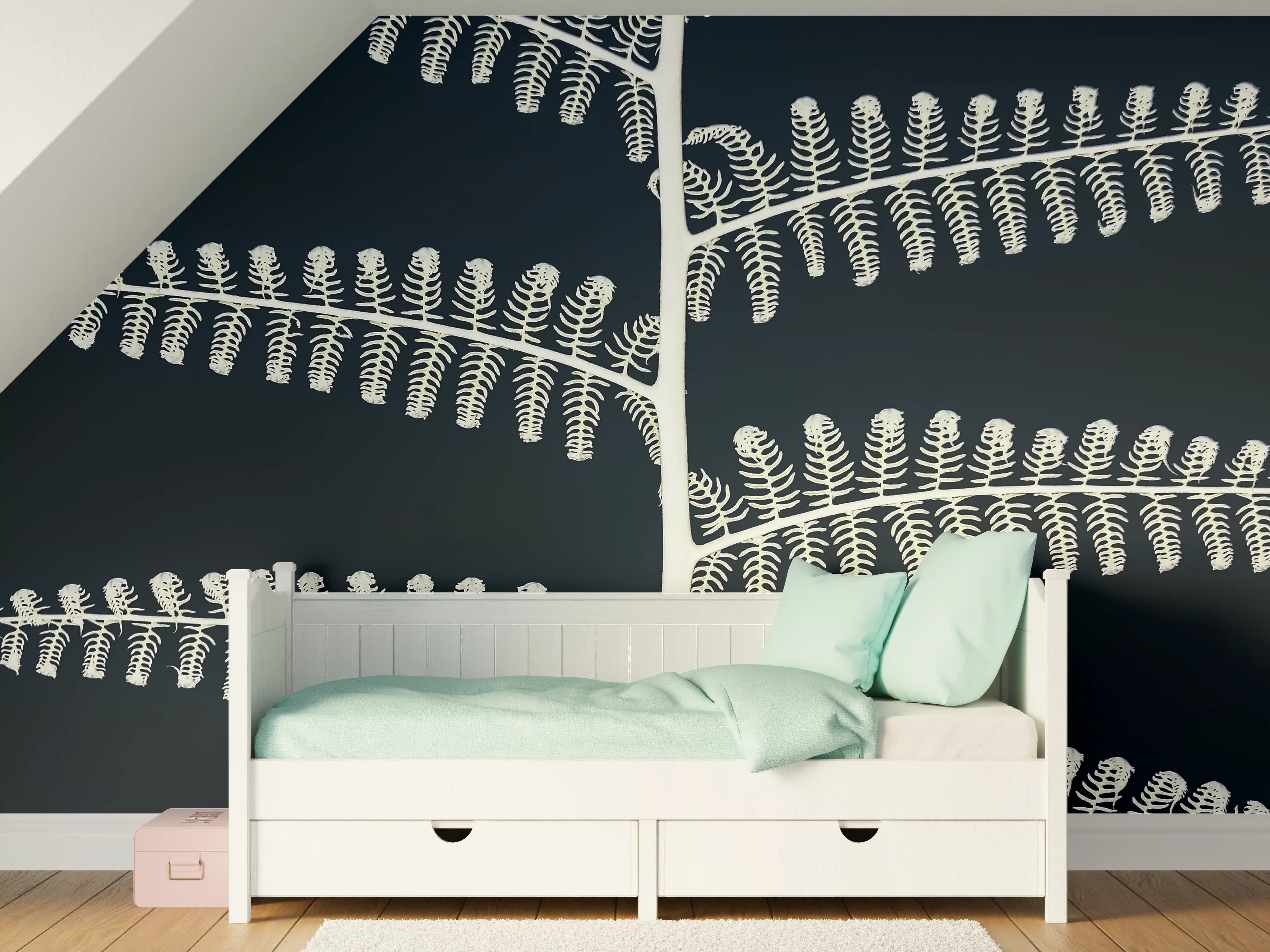 Kinderzimmer Wandgestaltung - Abstraktes Pflanzen-Farn-Muster