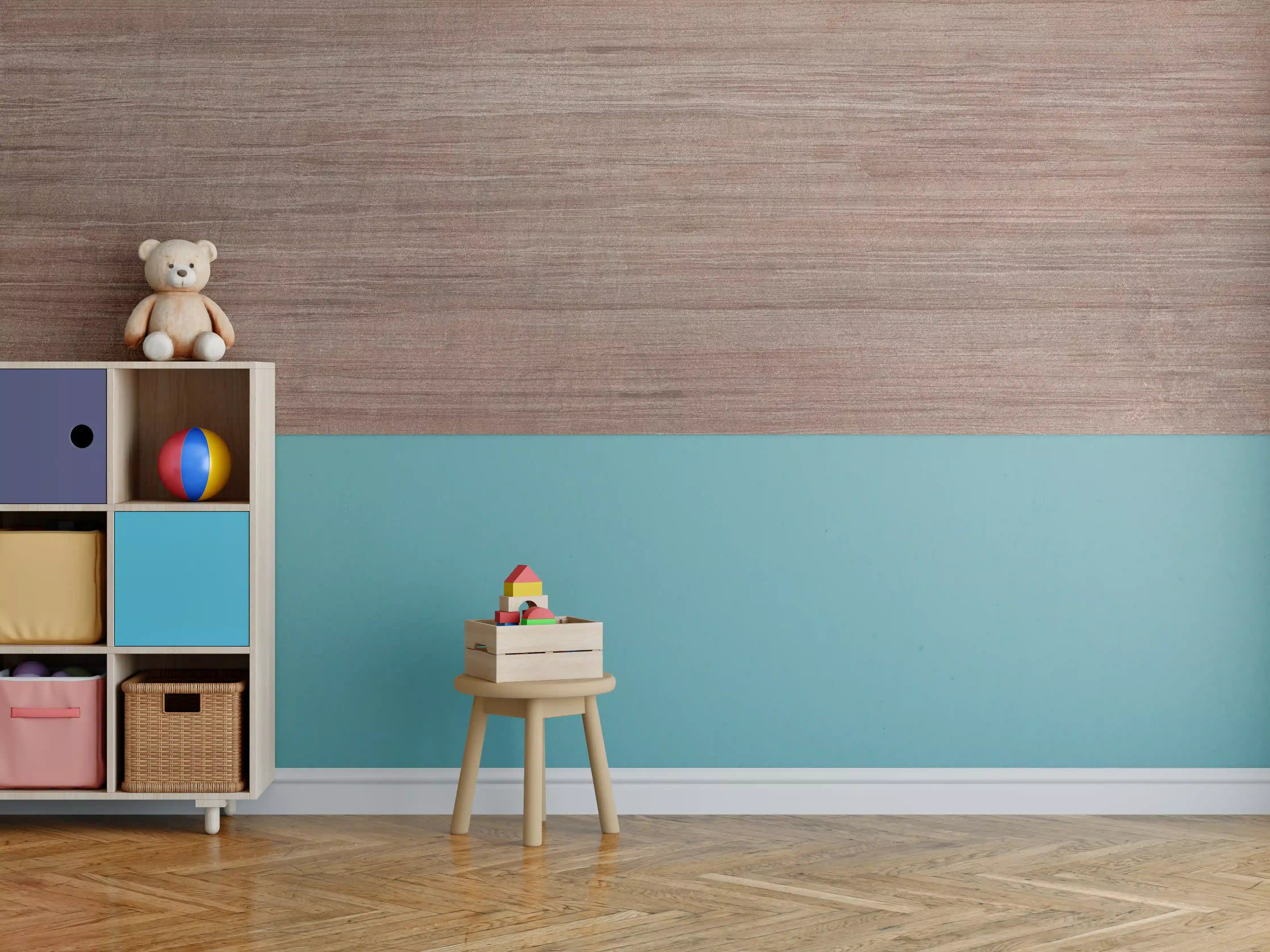 Kinderzimmer Wandgestaltung - Abstraktes bräunlich dunkles Holz