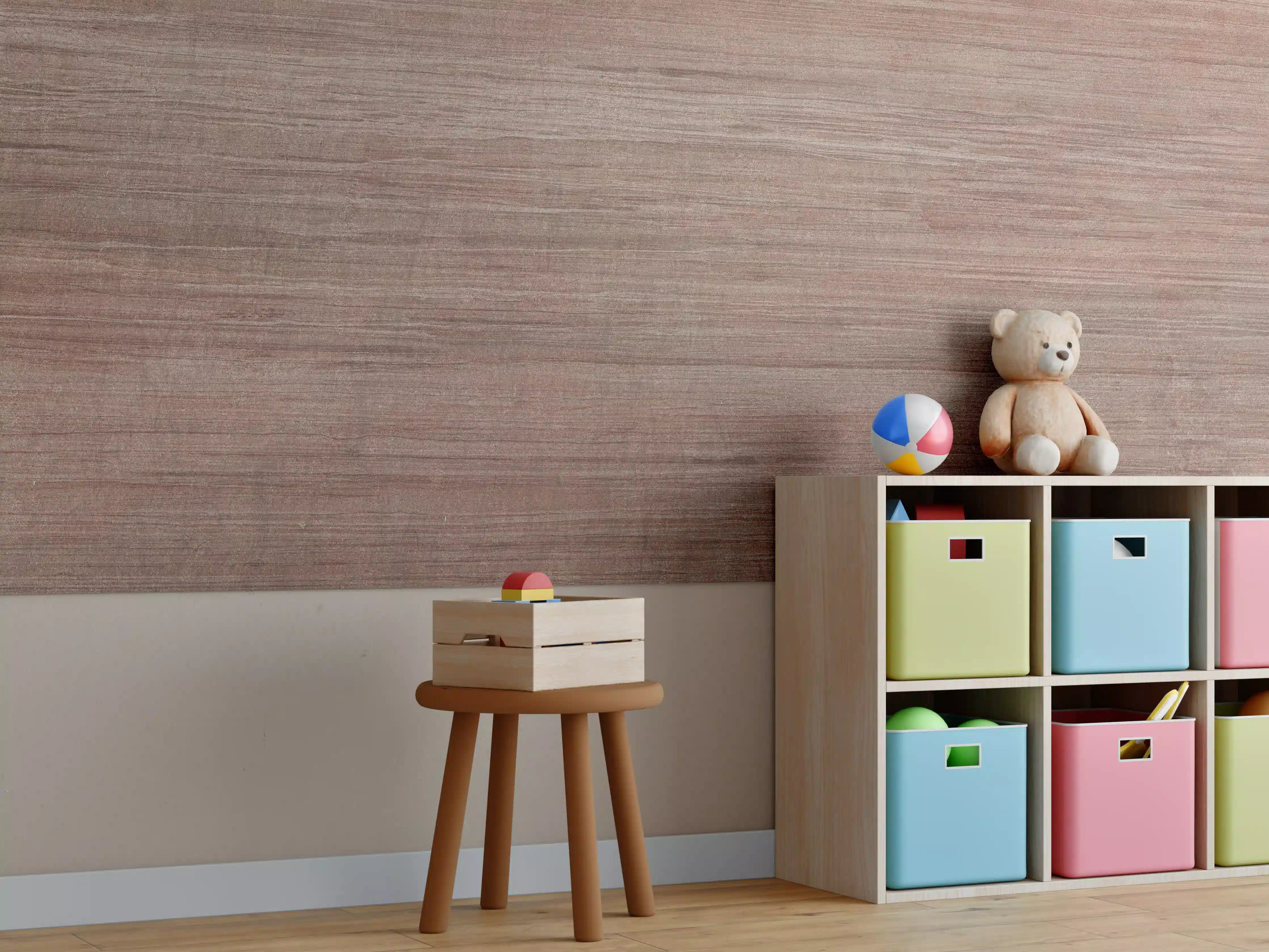 Kinderzimmer Wandgestaltung - Abstraktes bräunlich dunkles Holz