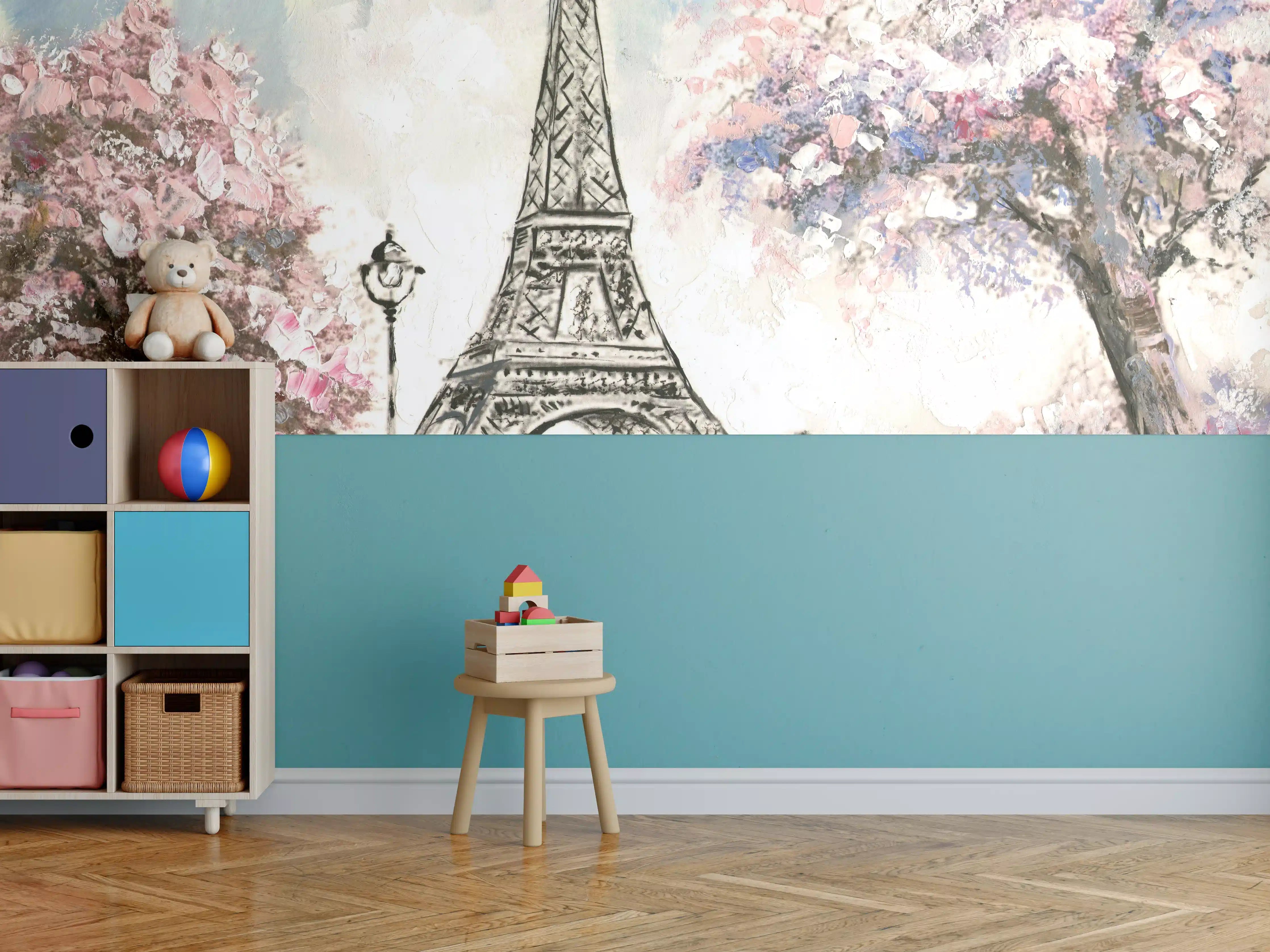 Kinderzimmer Wandgestaltung - Acrylgemälde eines Paares in Paris