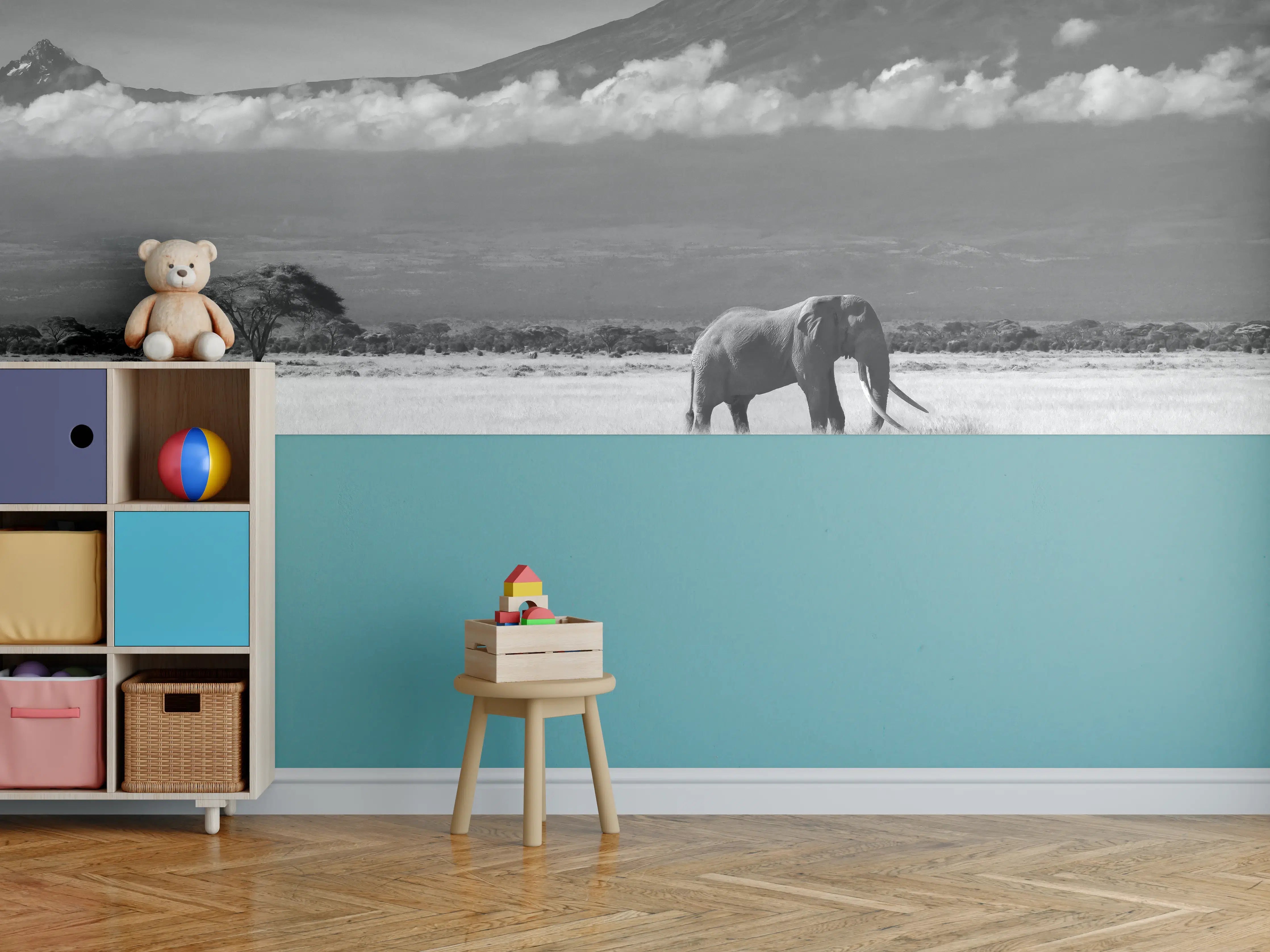 Kinderzimmer Wandgestaltung - Afrikanische Landschaft - Schwarz-weiß