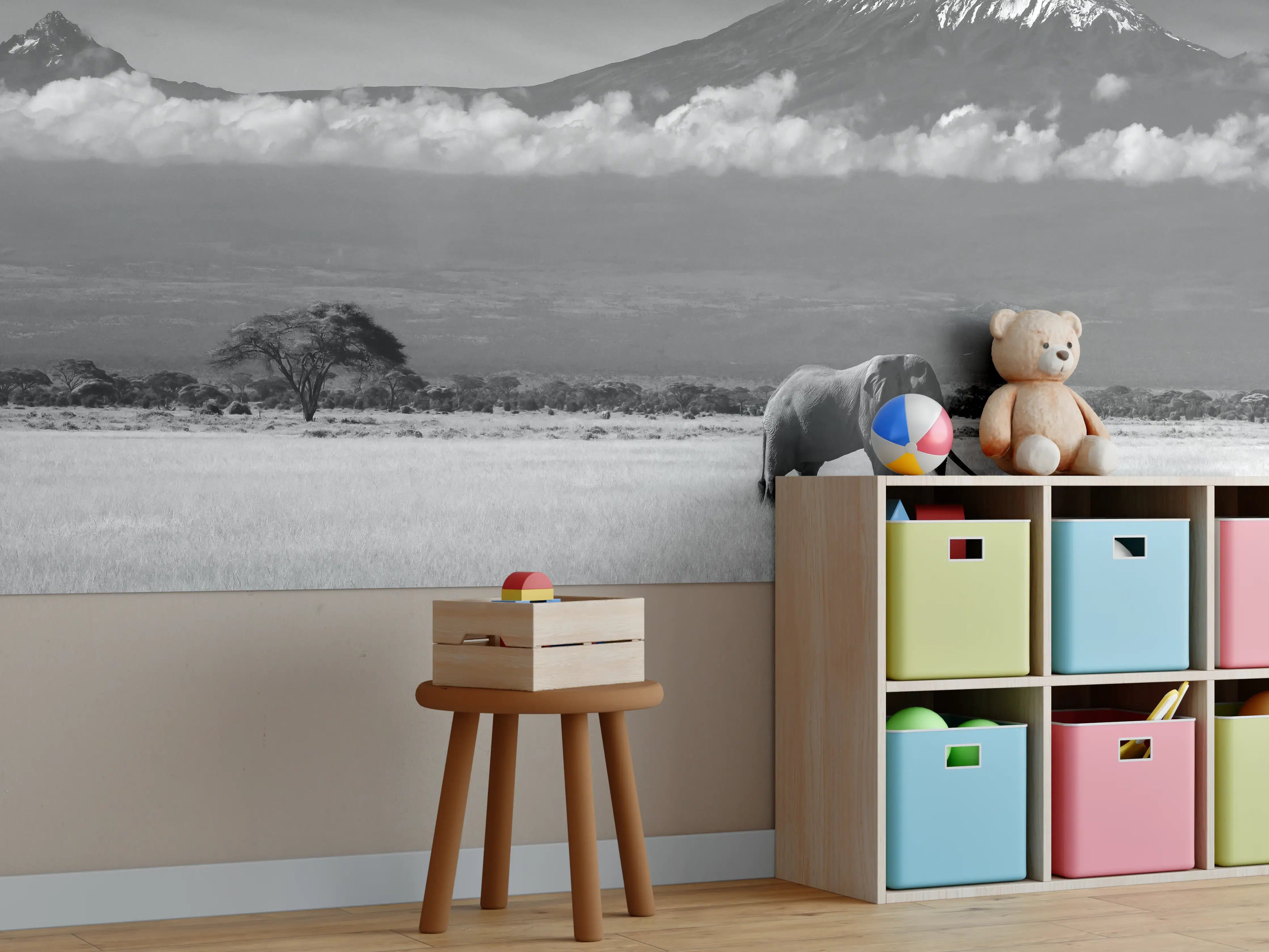 Kinderzimmer Wandgestaltung - Afrikanische Landschaft - Schwarz-weiß