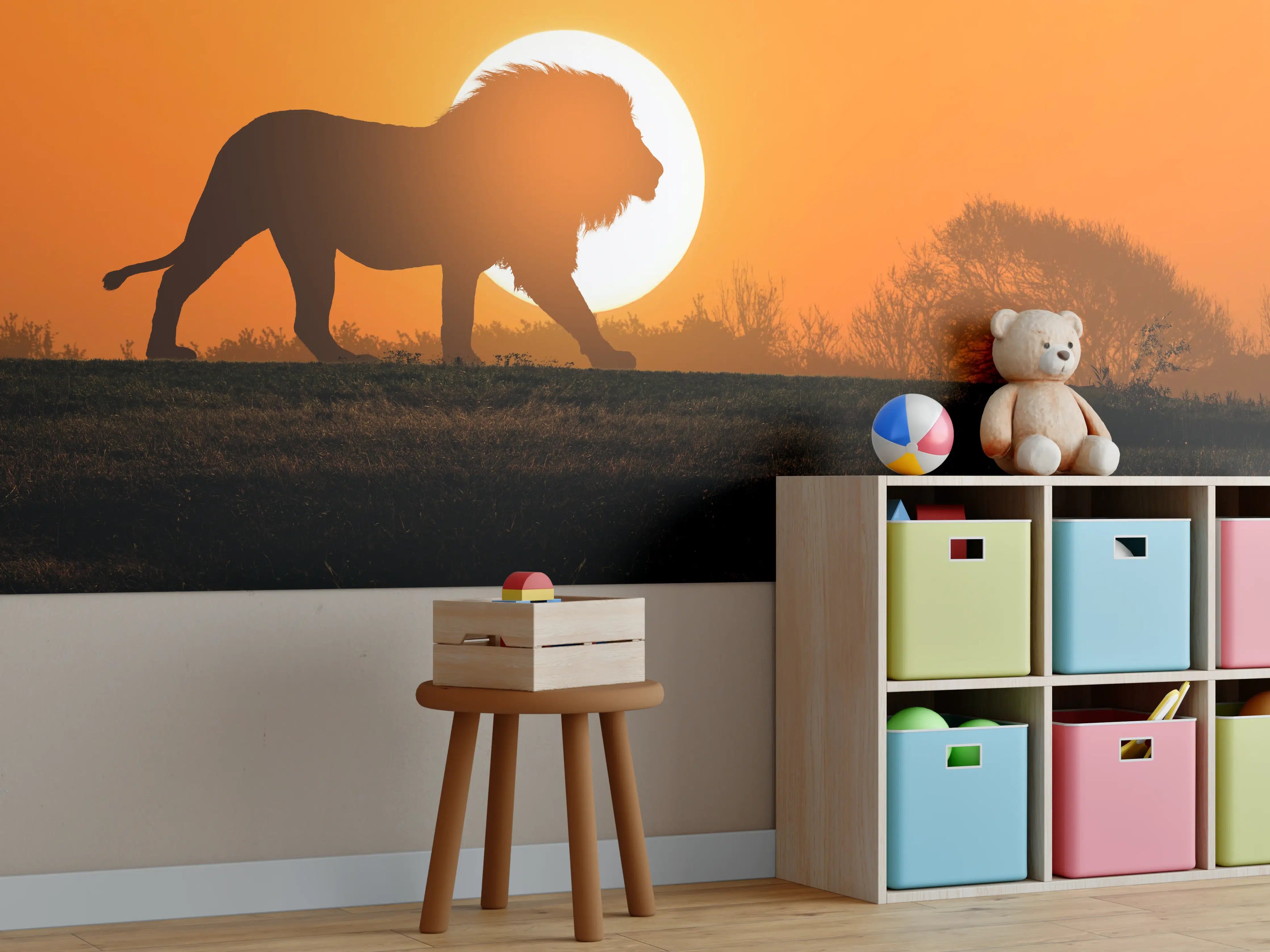 Kinderzimmer Wandgestaltung - Afrikanische Landschaft bei Sonnenuntergang
