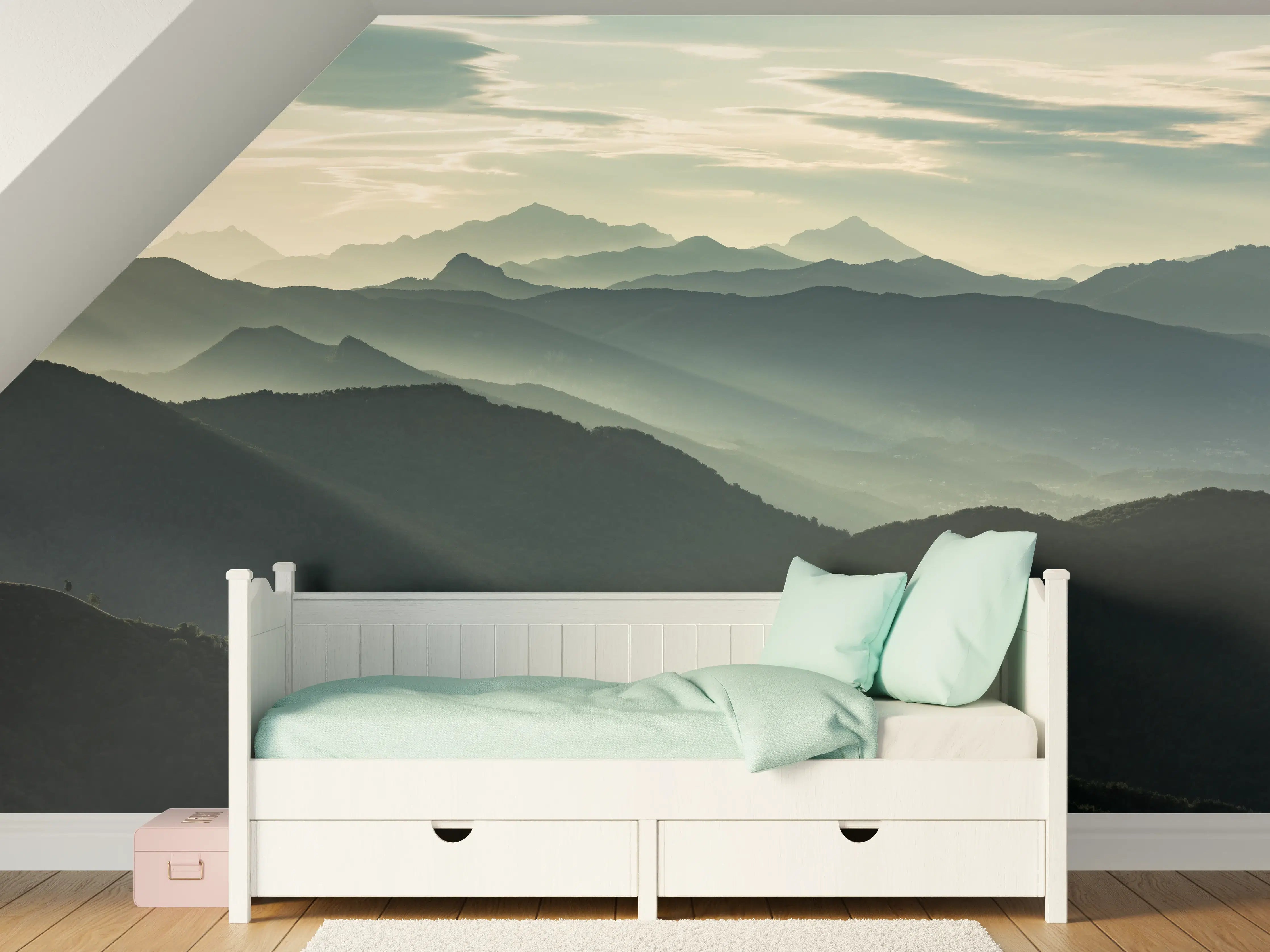 Kinderzimmer Wandgestaltung - Alpen Morgenlicht Silhouetten
