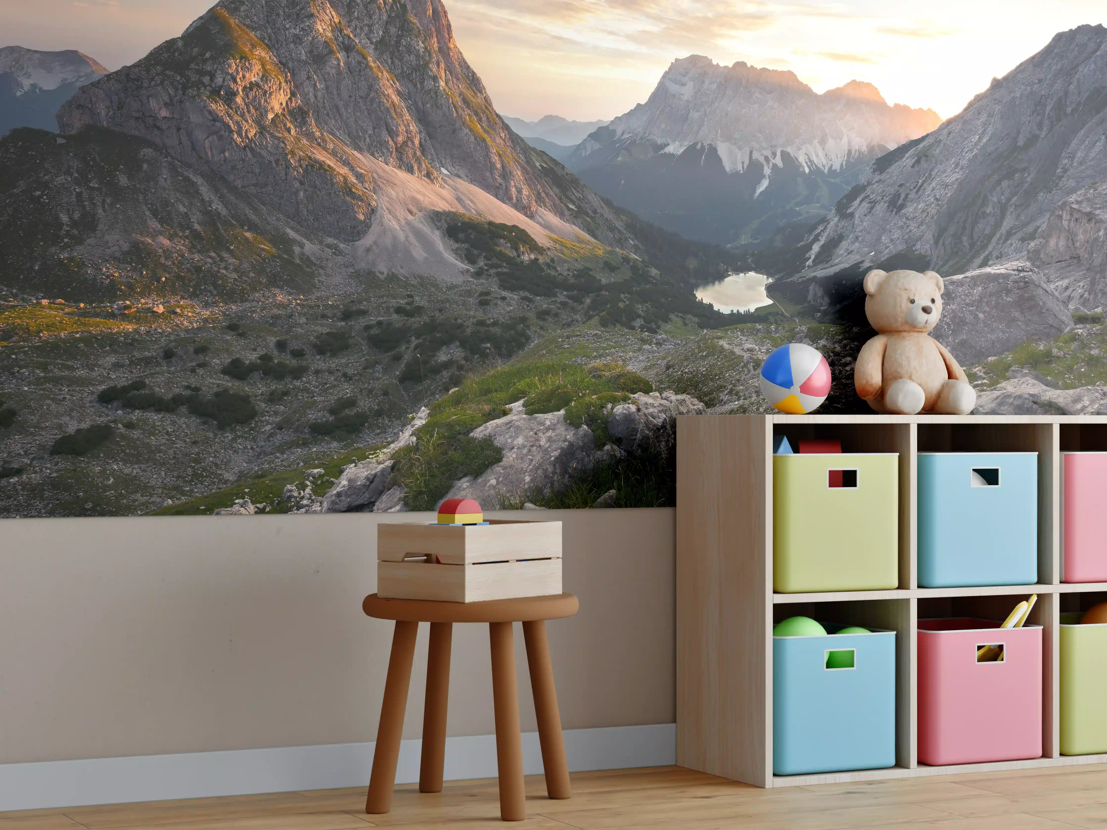 Kinderzimmer Wandgestaltung - Alpenglühen am Bergsee