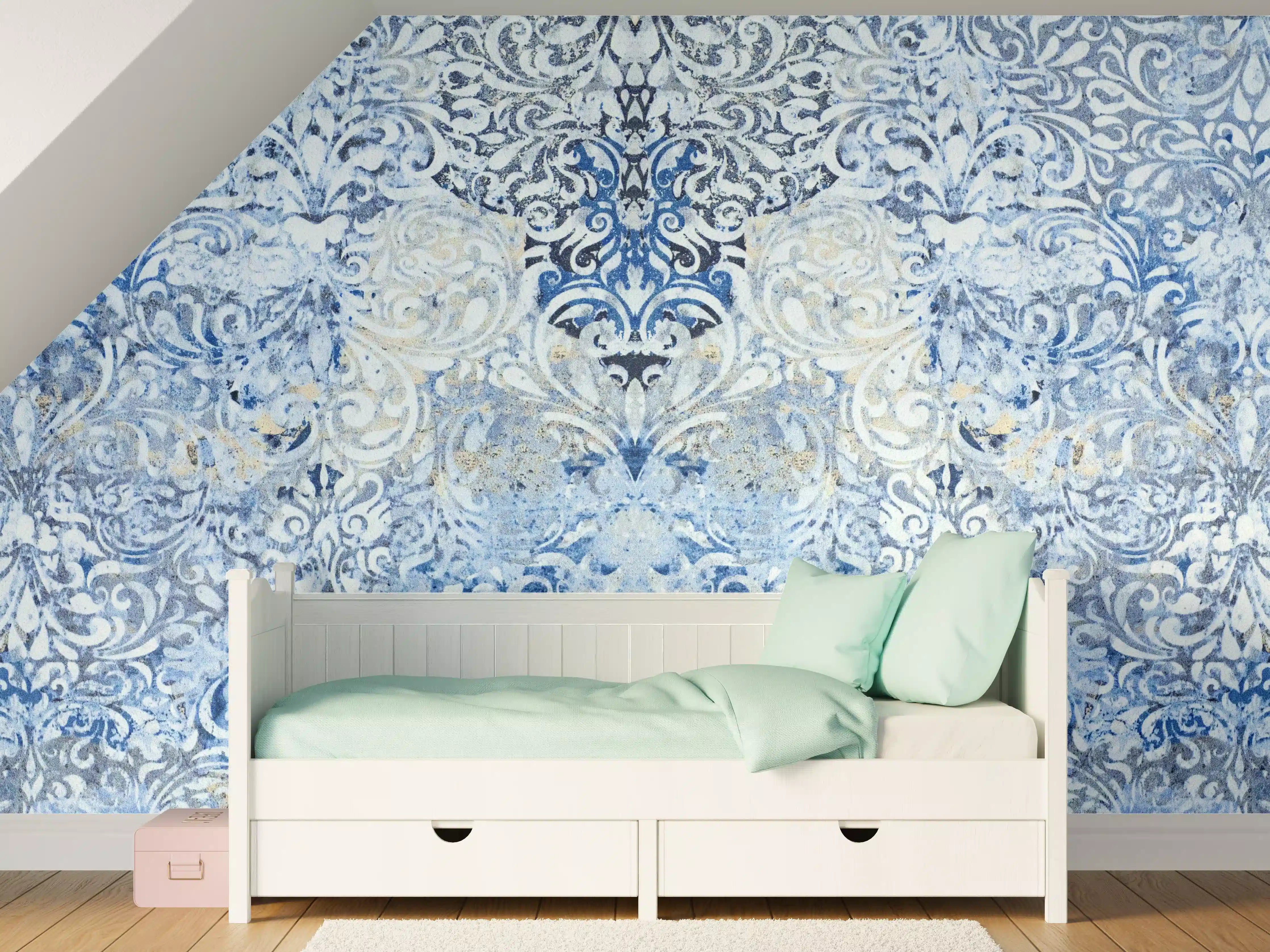 Kinderzimmer Wandgestaltung - Alt blau graues vintage Fliesenmuster