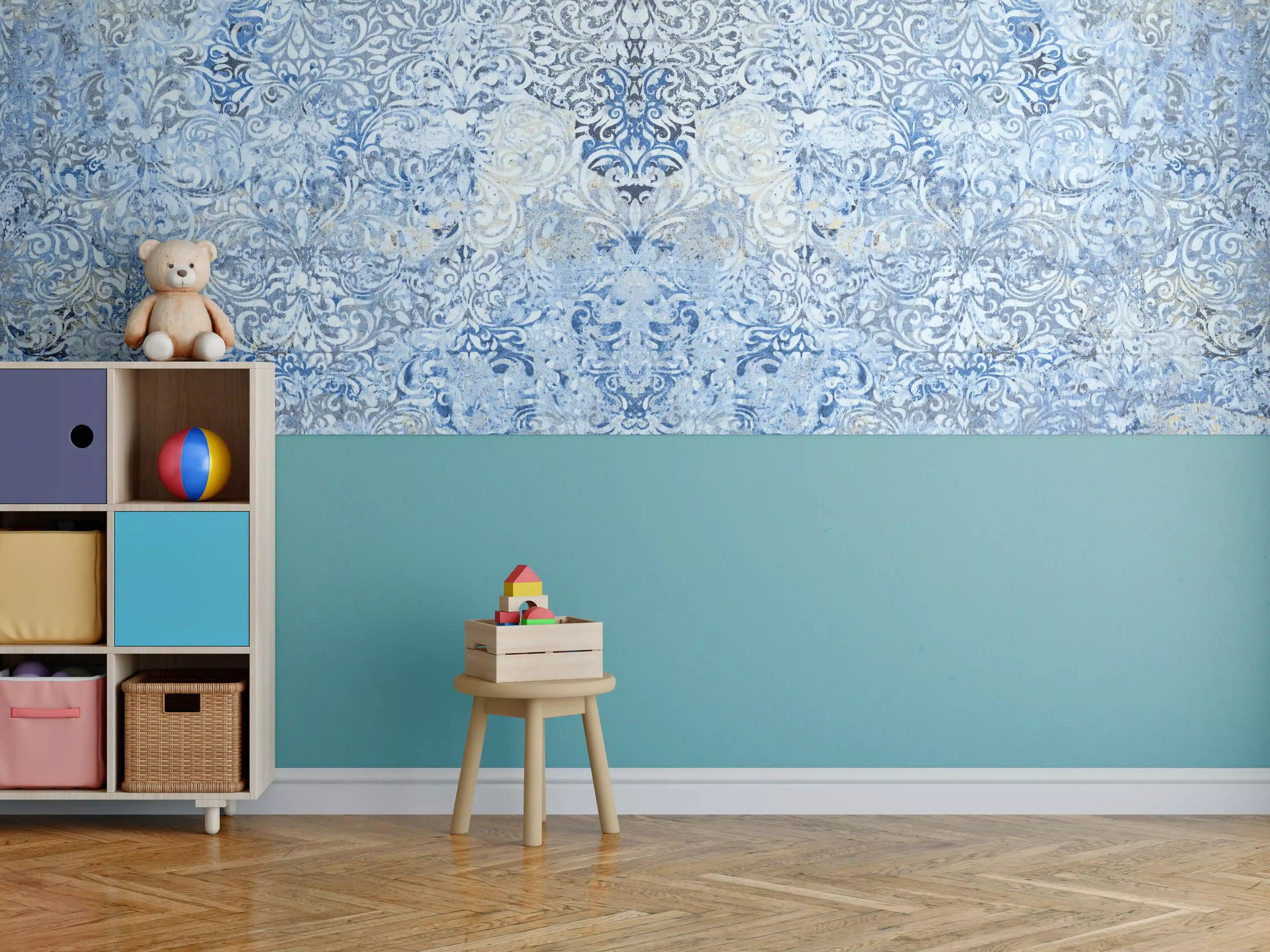 Kinderzimmer Wandgestaltung - Alt blau graues vintage Fliesenmuster