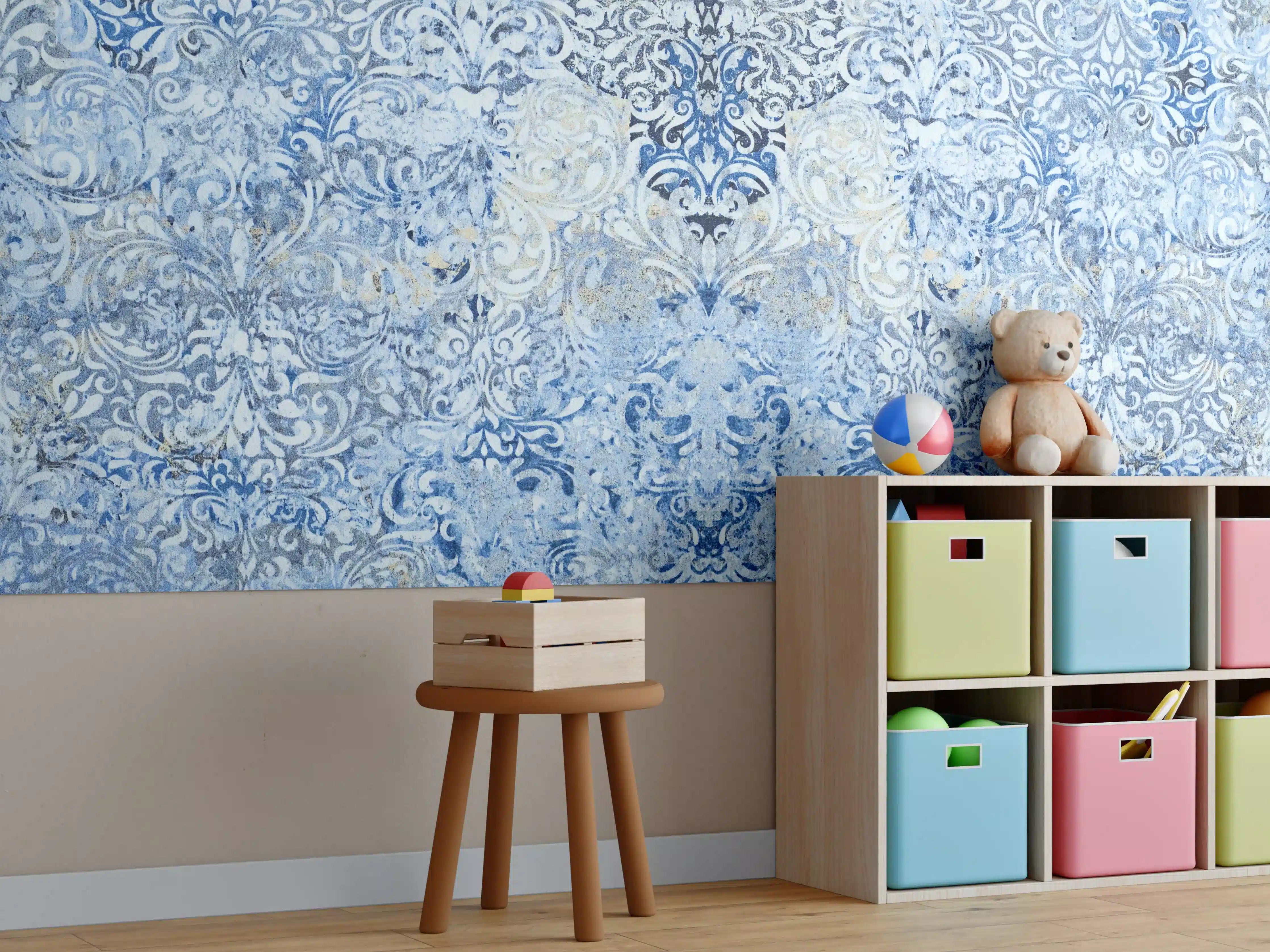 Kinderzimmer Wandgestaltung - Alt blau graues vintage Fliesenmuster