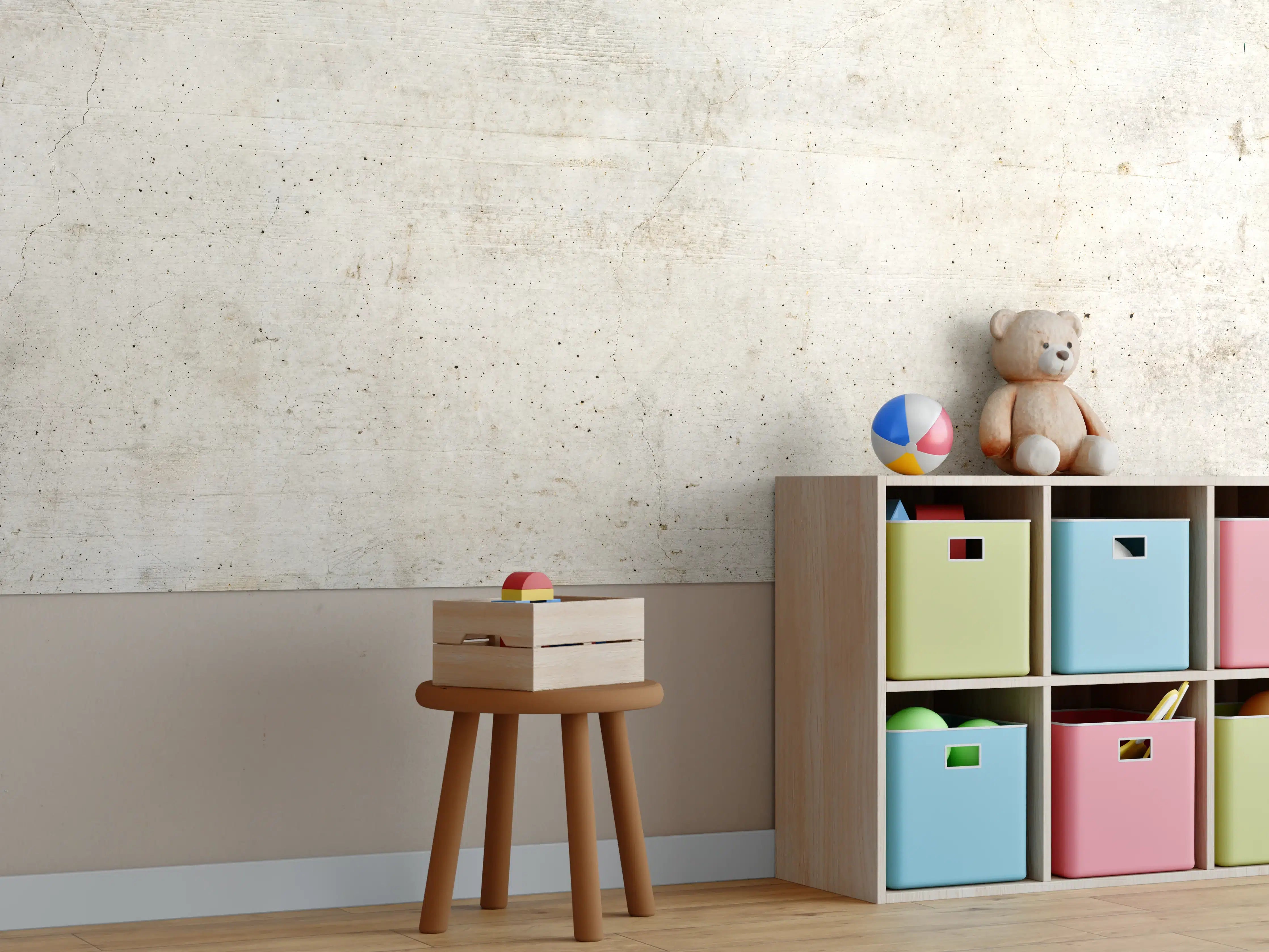 Kinderzimmer Wandgestaltung - Alte Betonwandtextur mit Holzmaserung