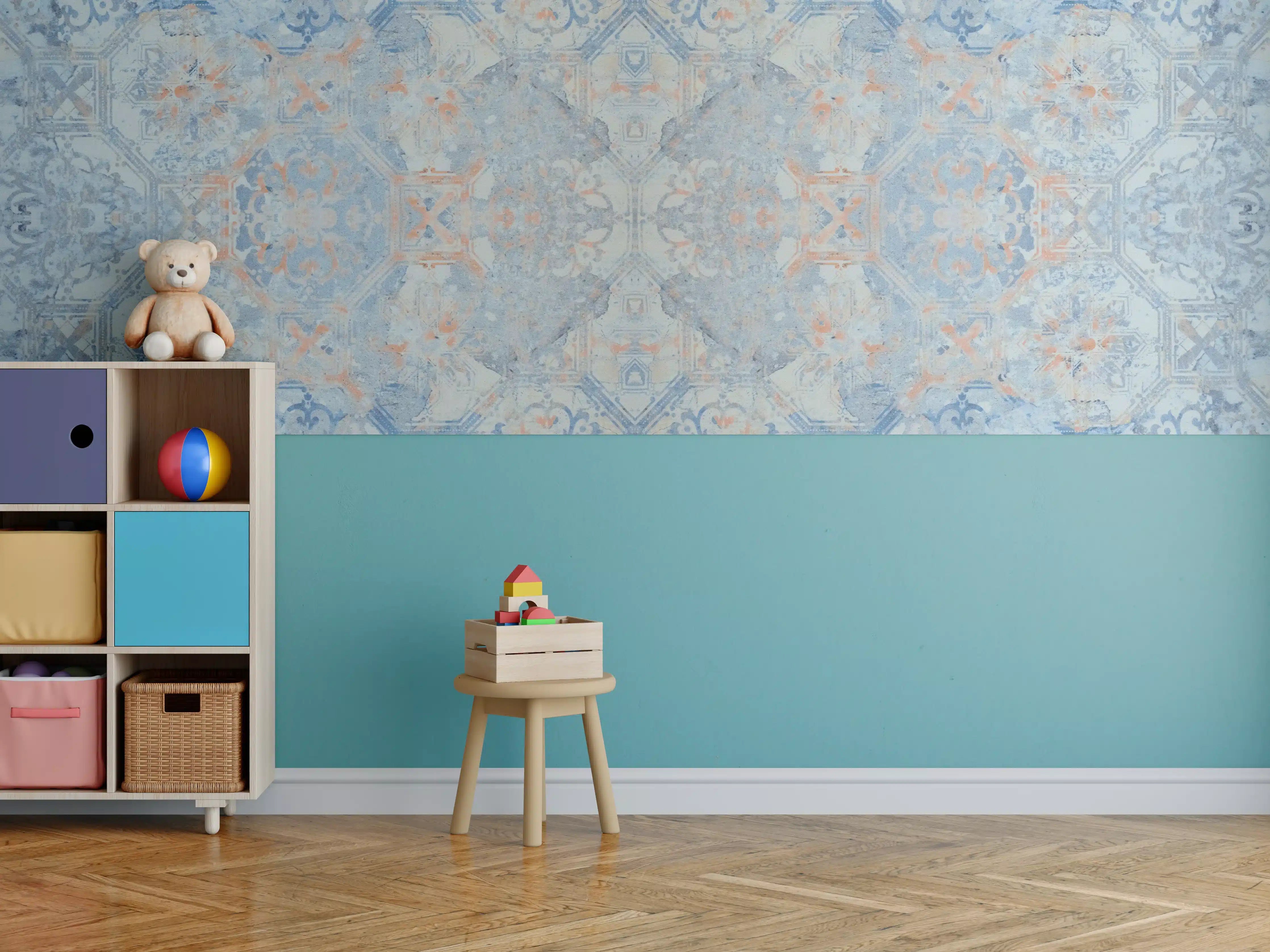 Kinderzimmer Wandgestaltung - Alte blaue Vintage Fliesen