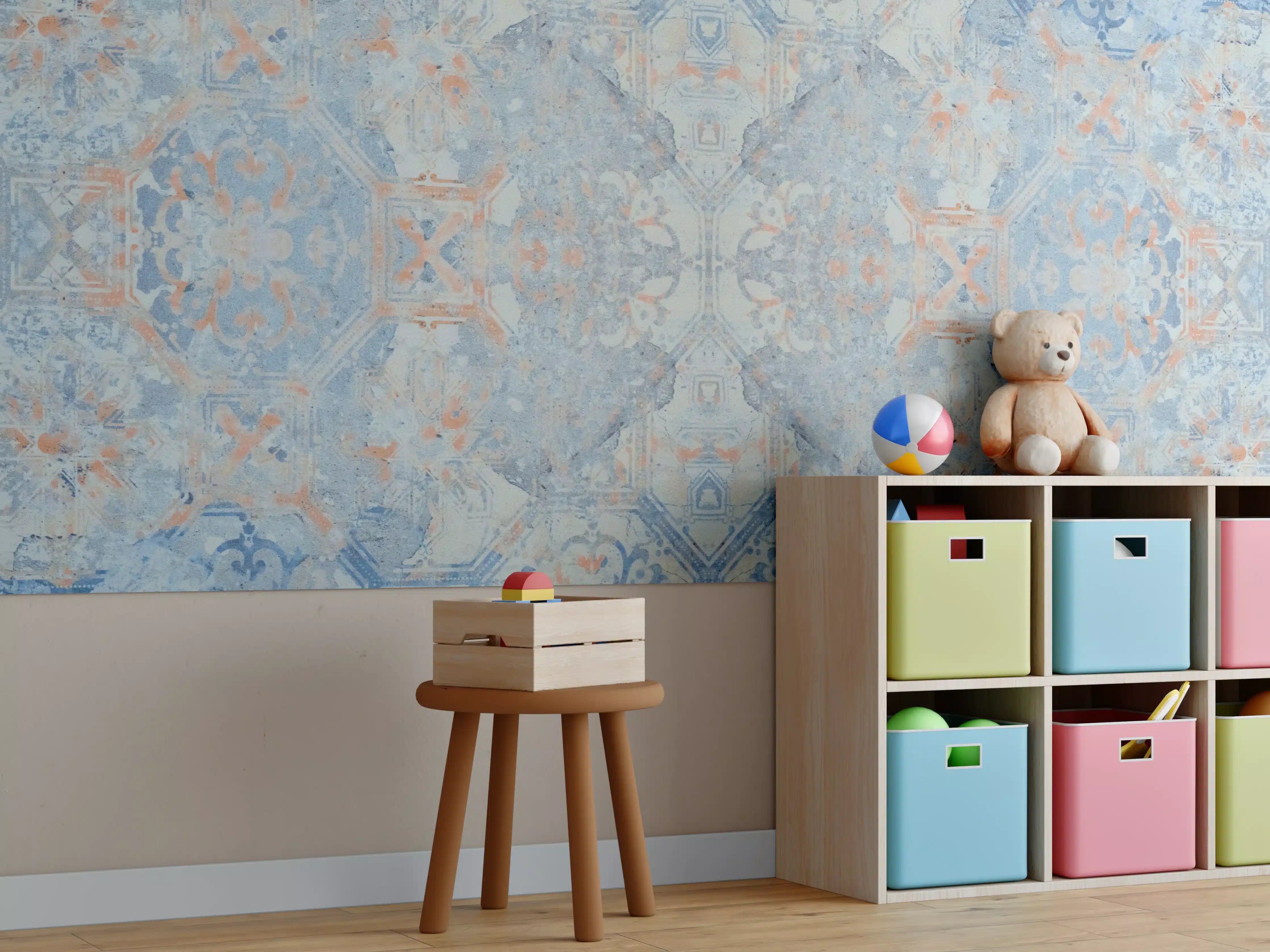 Kinderzimmer Wandgestaltung - Alte blaue Vintage Fliesen