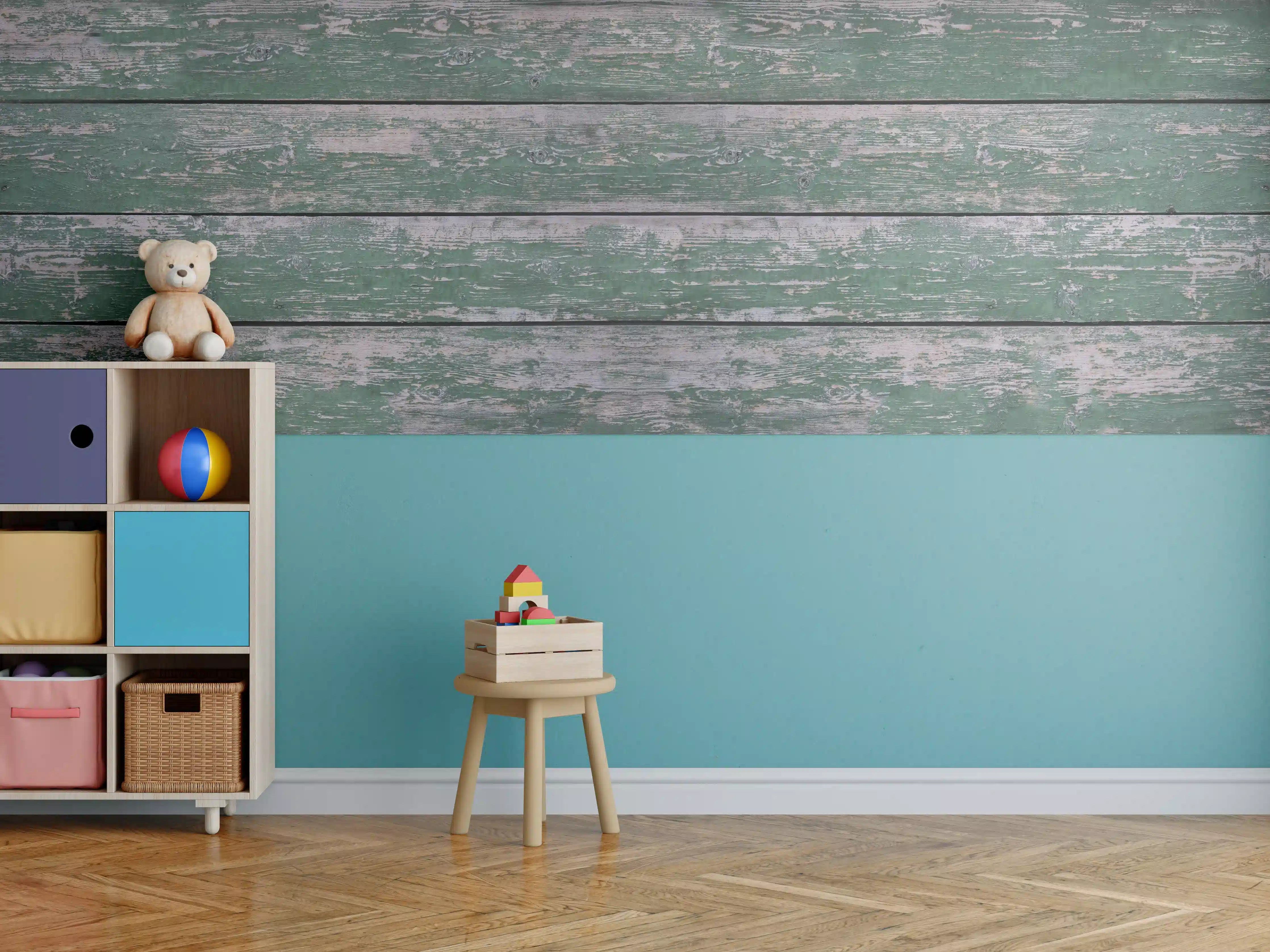 Kinderzimmer Wandgestaltung - Alte grünliche Holztextur