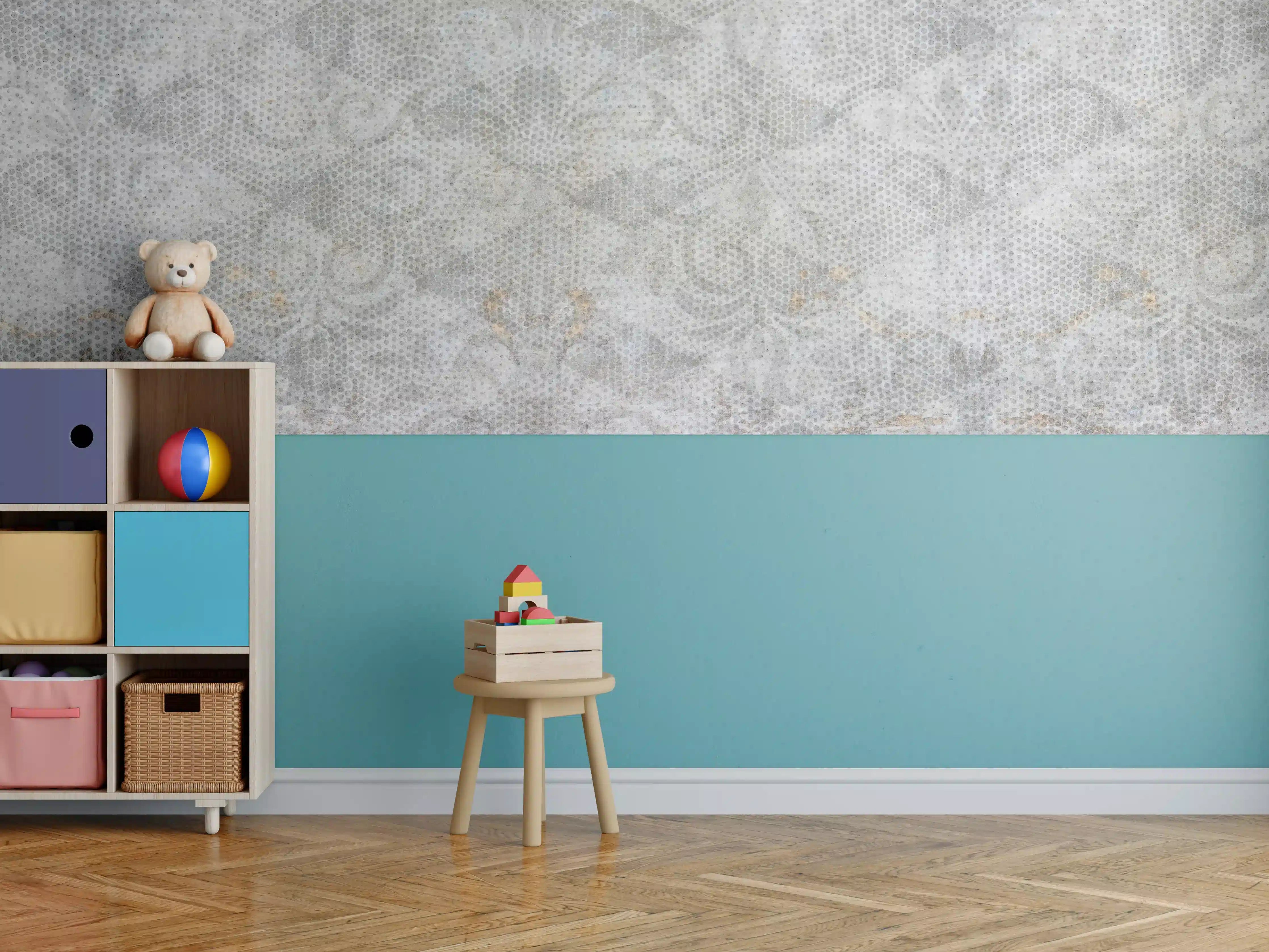 Kinderzimmer Wandgestaltung - Alte weiße befleckte Tapete