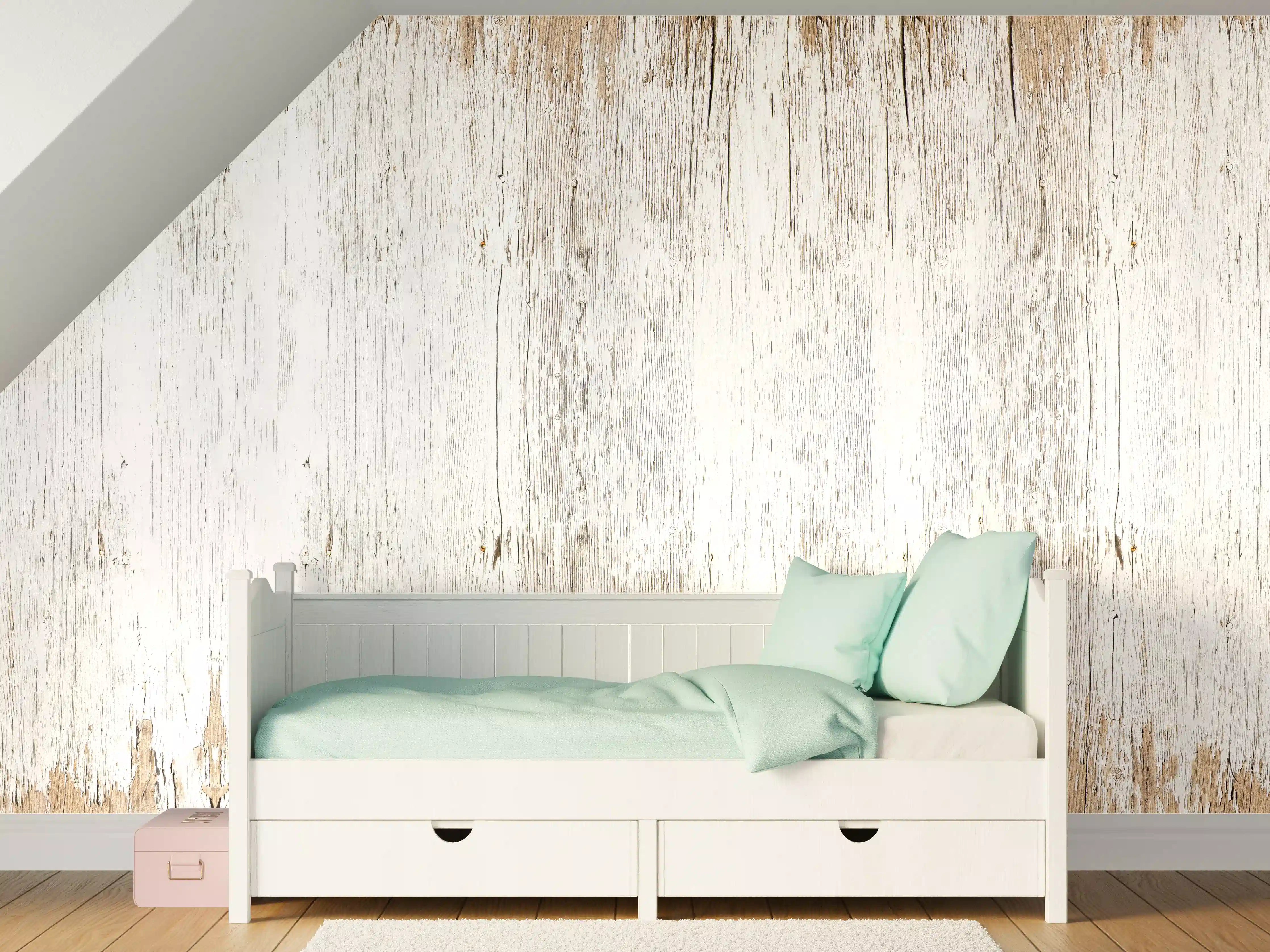Kinderzimmer Wandgestaltung - Alte weiße lackierte Holzstruktur