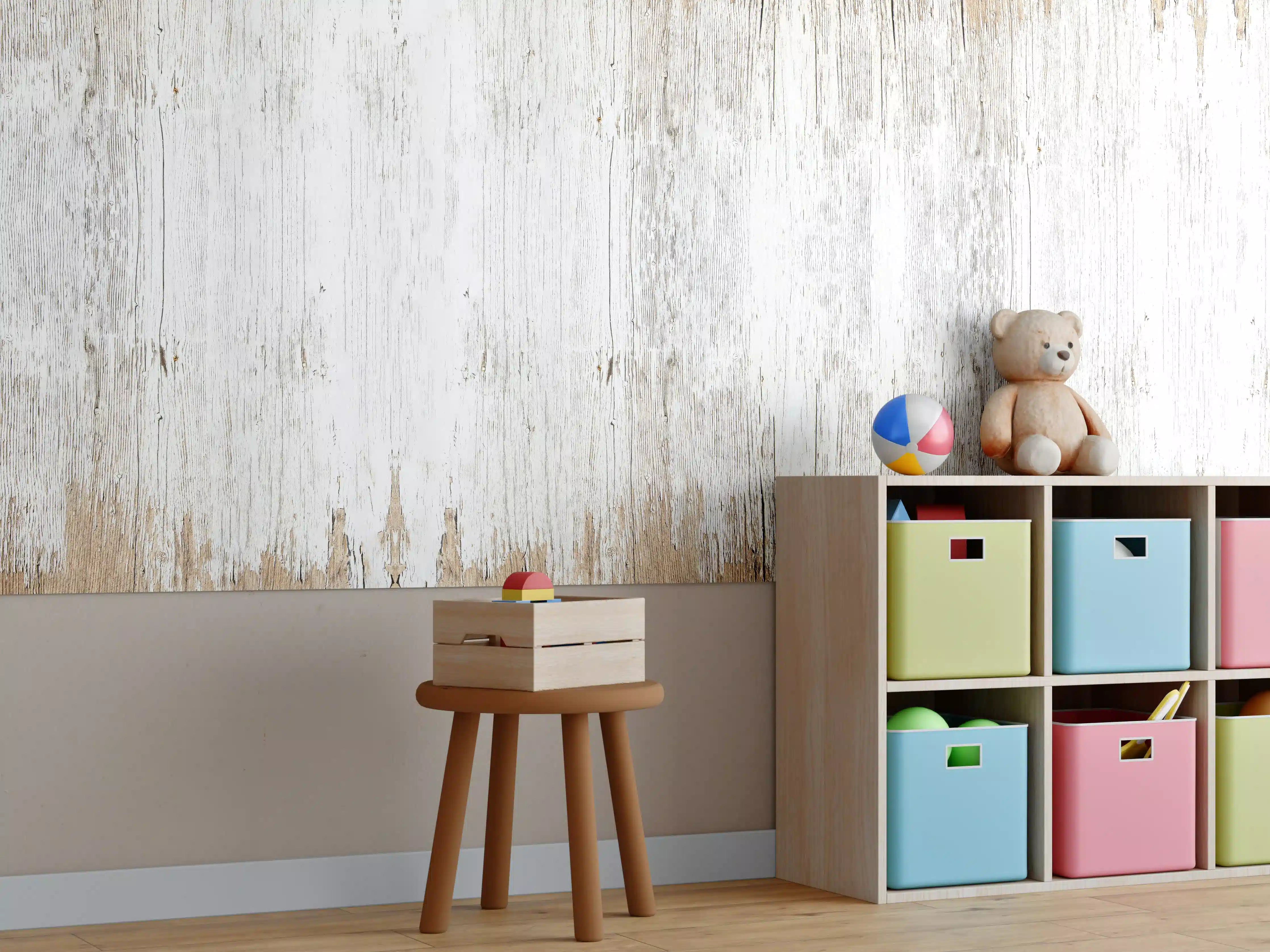 Kinderzimmer Wandgestaltung - Alte weiße lackierte Holzstruktur