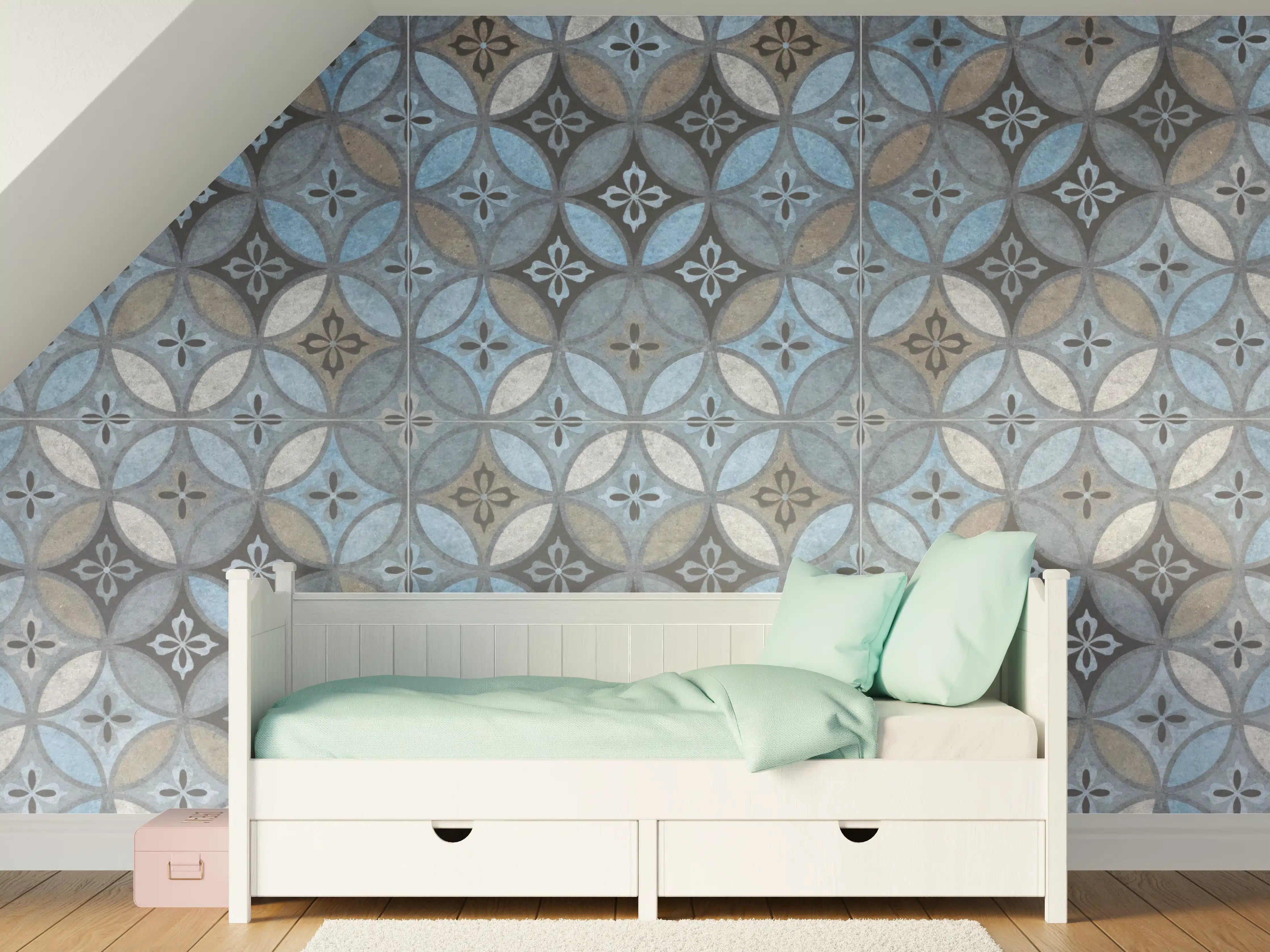 Kinderzimmer Wandgestaltung - Altes Buntes Patchwork Mosaik Motiv