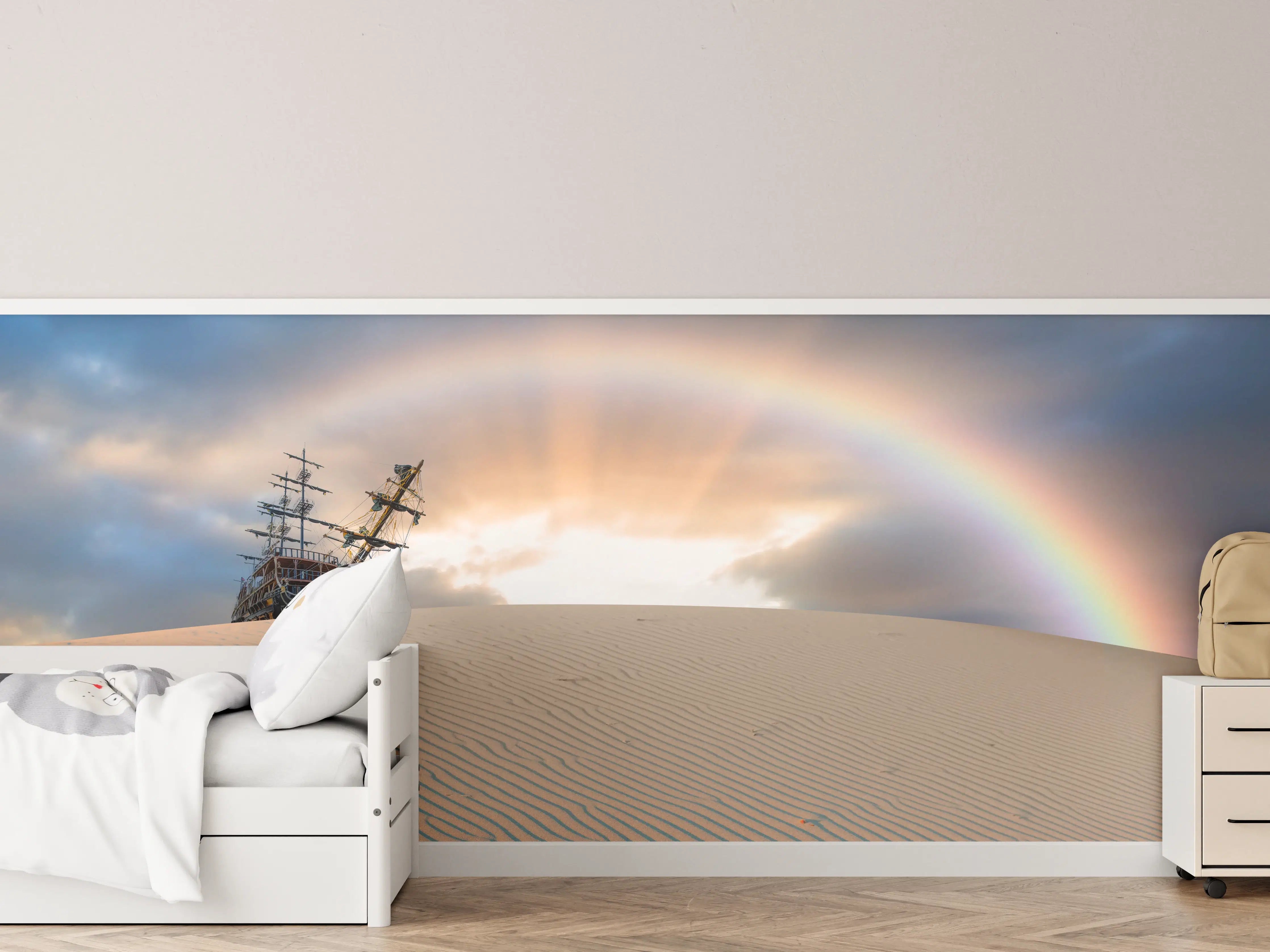 Kinderzimmer Wandgestaltung - Altes Schiff Wüste Regenbogen