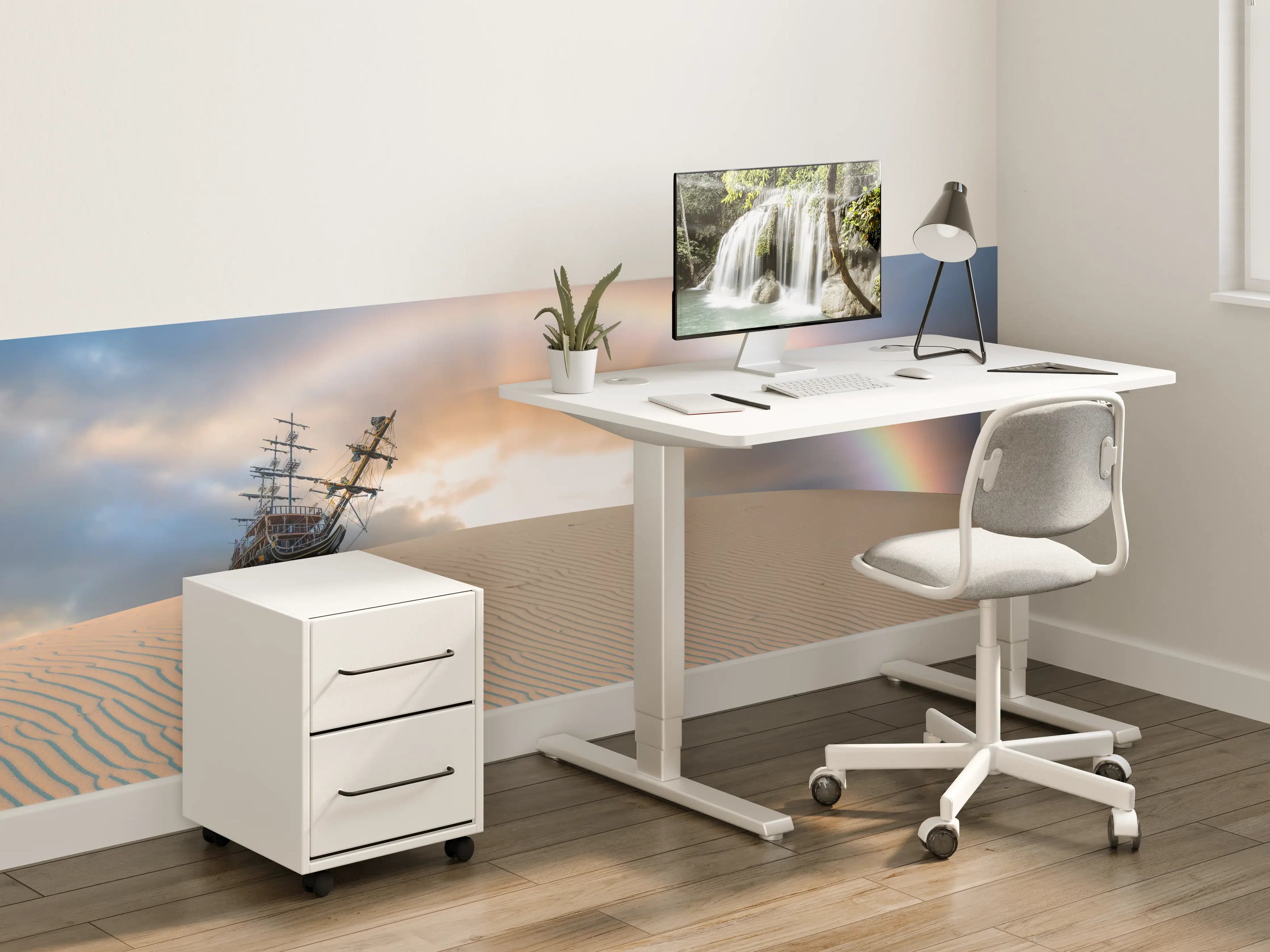 Kinderzimmer Wandgestaltung - Altes Schiff Wüste Regenbogen