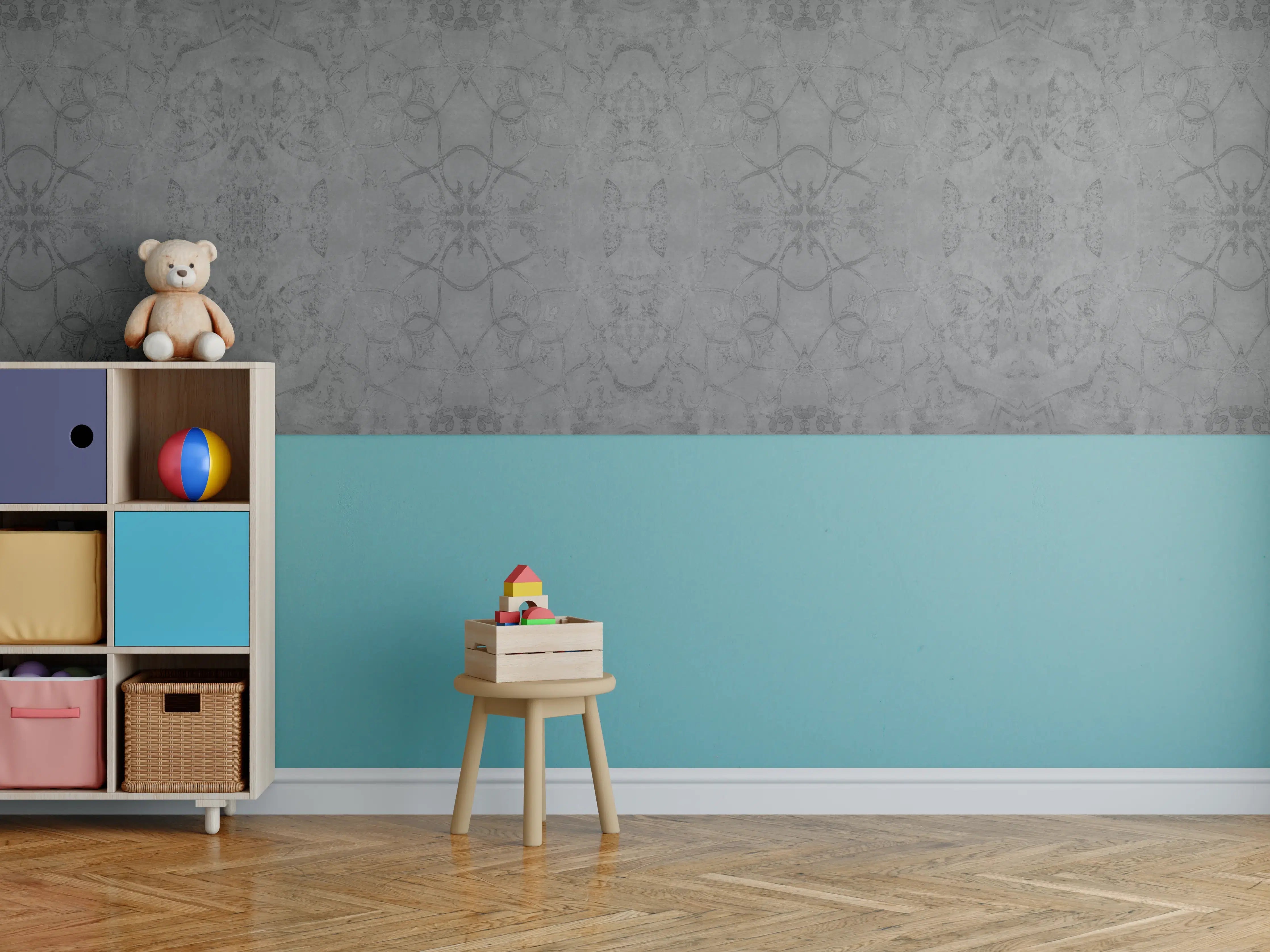Kinderzimmer Wandgestaltung - Altes anthrazitgraues Vintage Muster