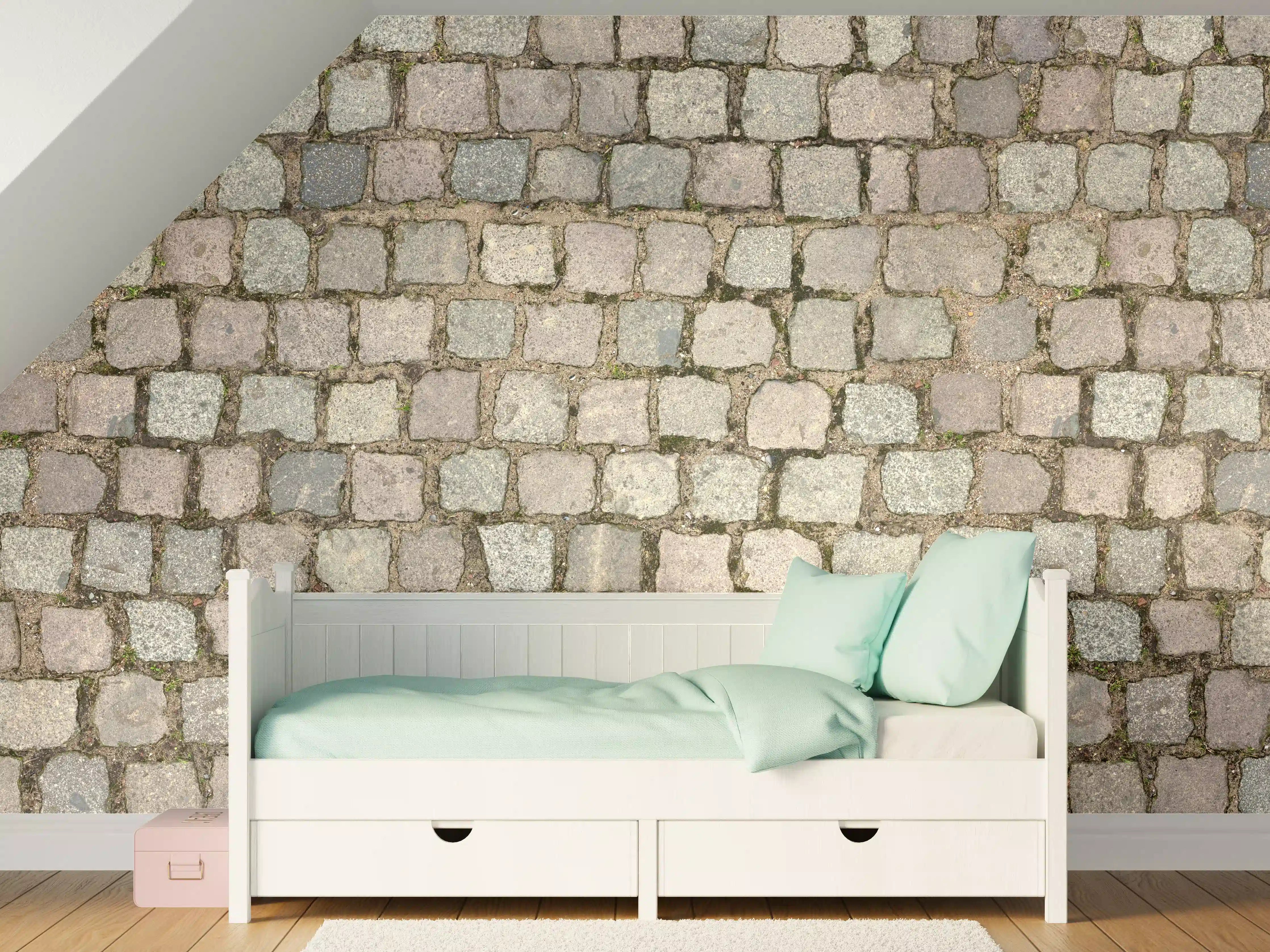 Kinderzimmer Wandgestaltung - Altstadt Kopfsteinpflaster Grautöne