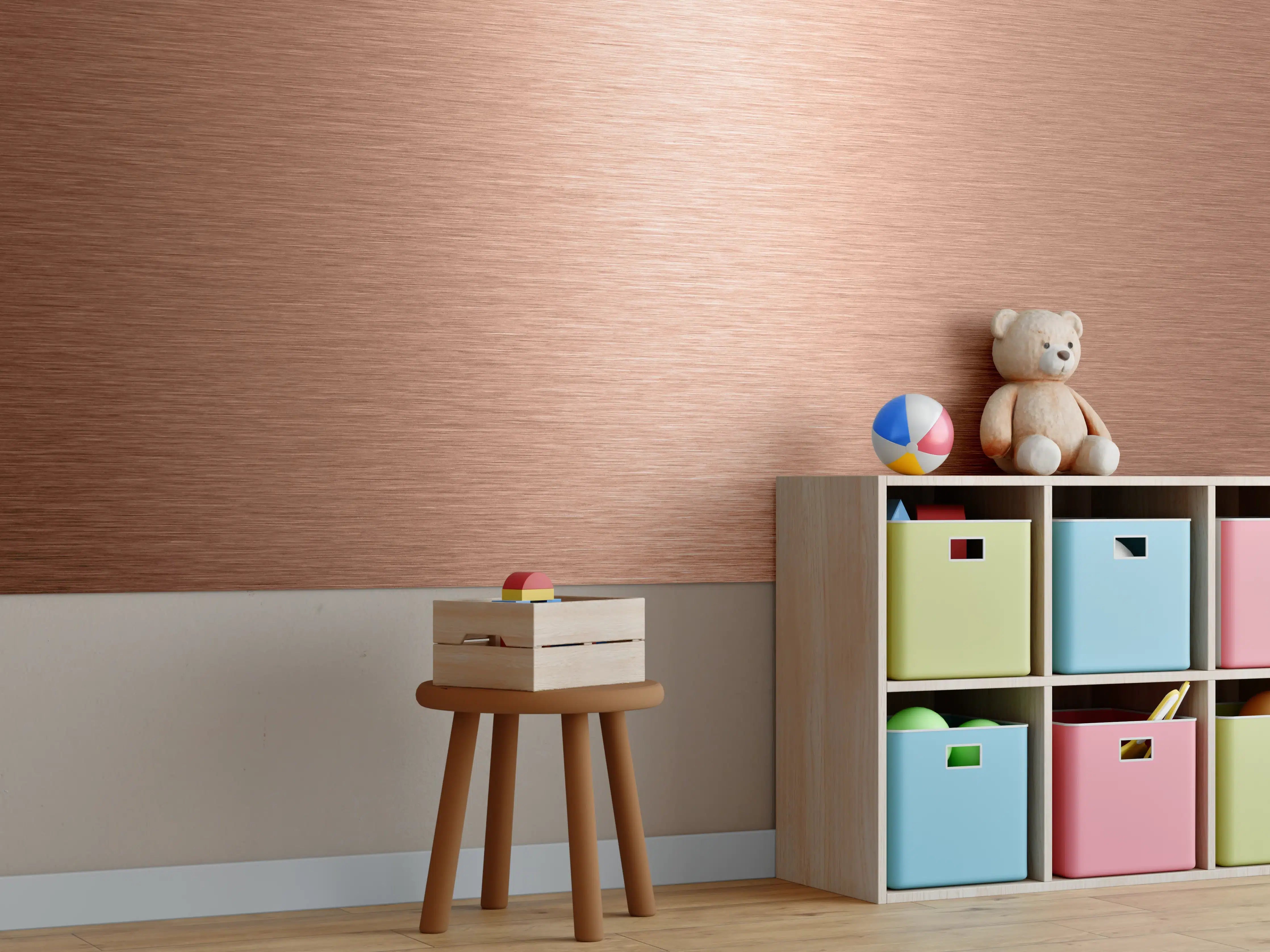 Kinderzimmer Wandgestaltung - Alu gebürstet kupferfarbig