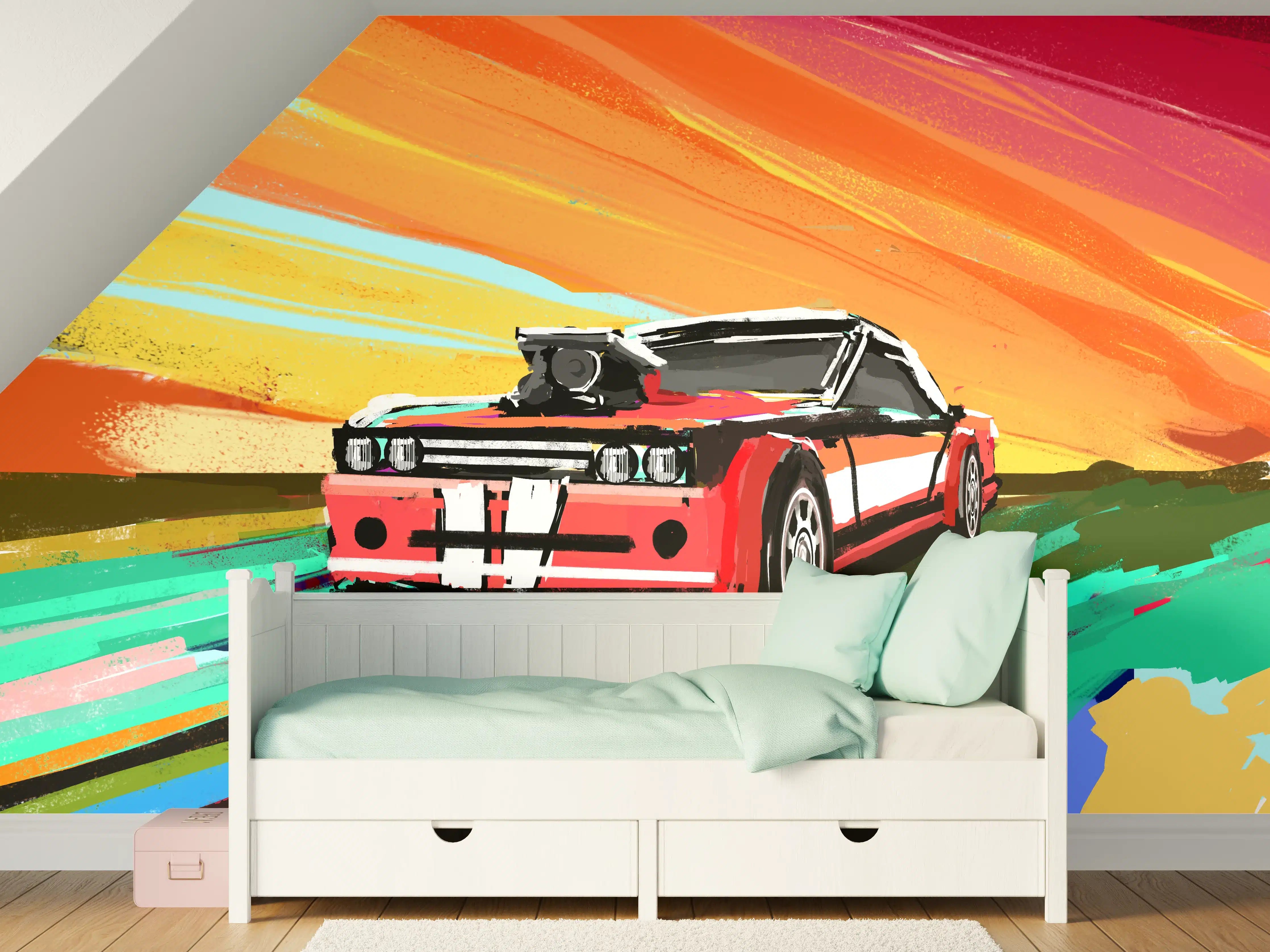 Kinderzimmer Wandgestaltung - Amerikanisches 70er-Jahre-Muscle-Car Gemälde