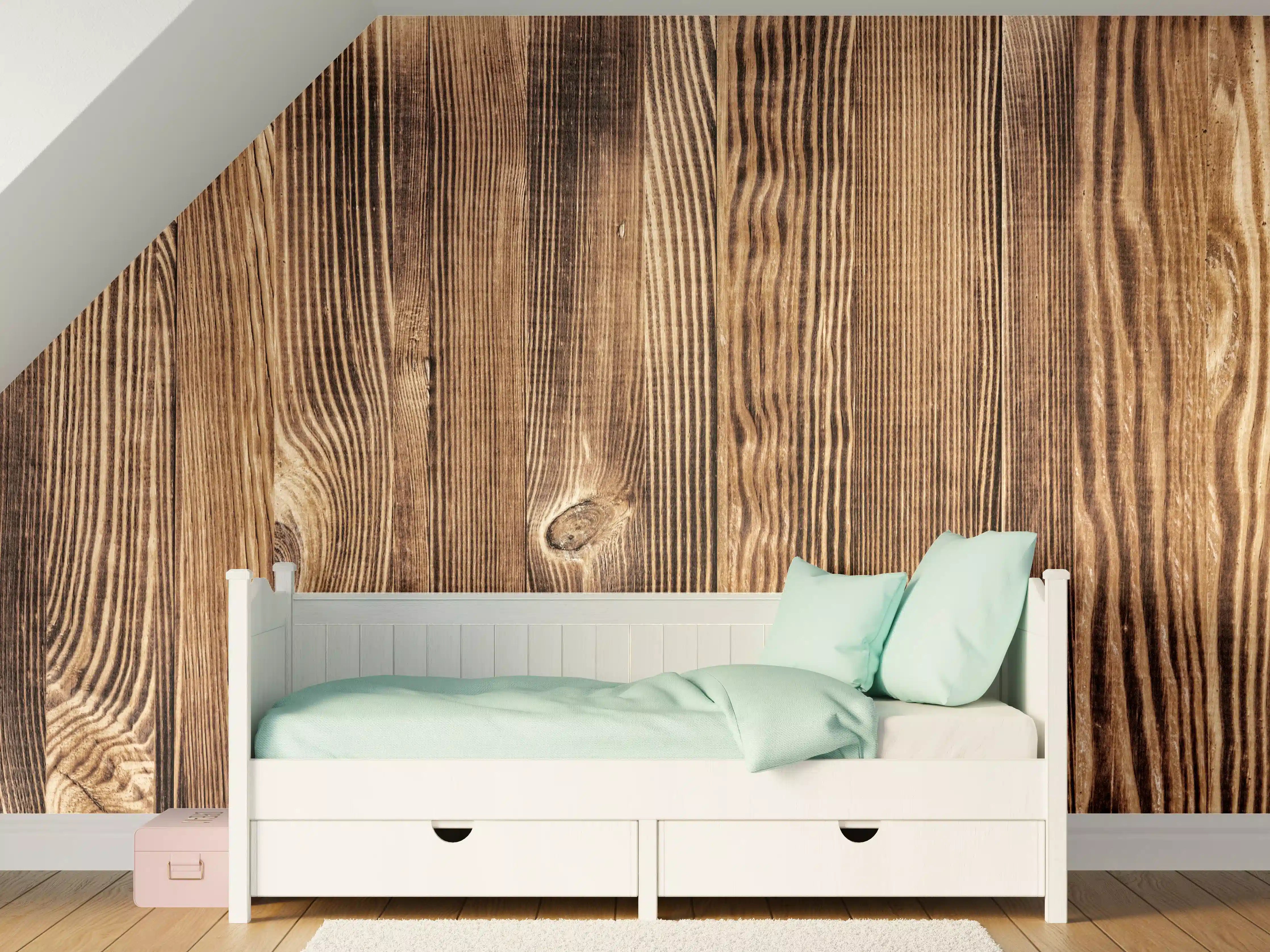 Kinderzimmer Wandgestaltung - Angebrannte Naturholzplatte