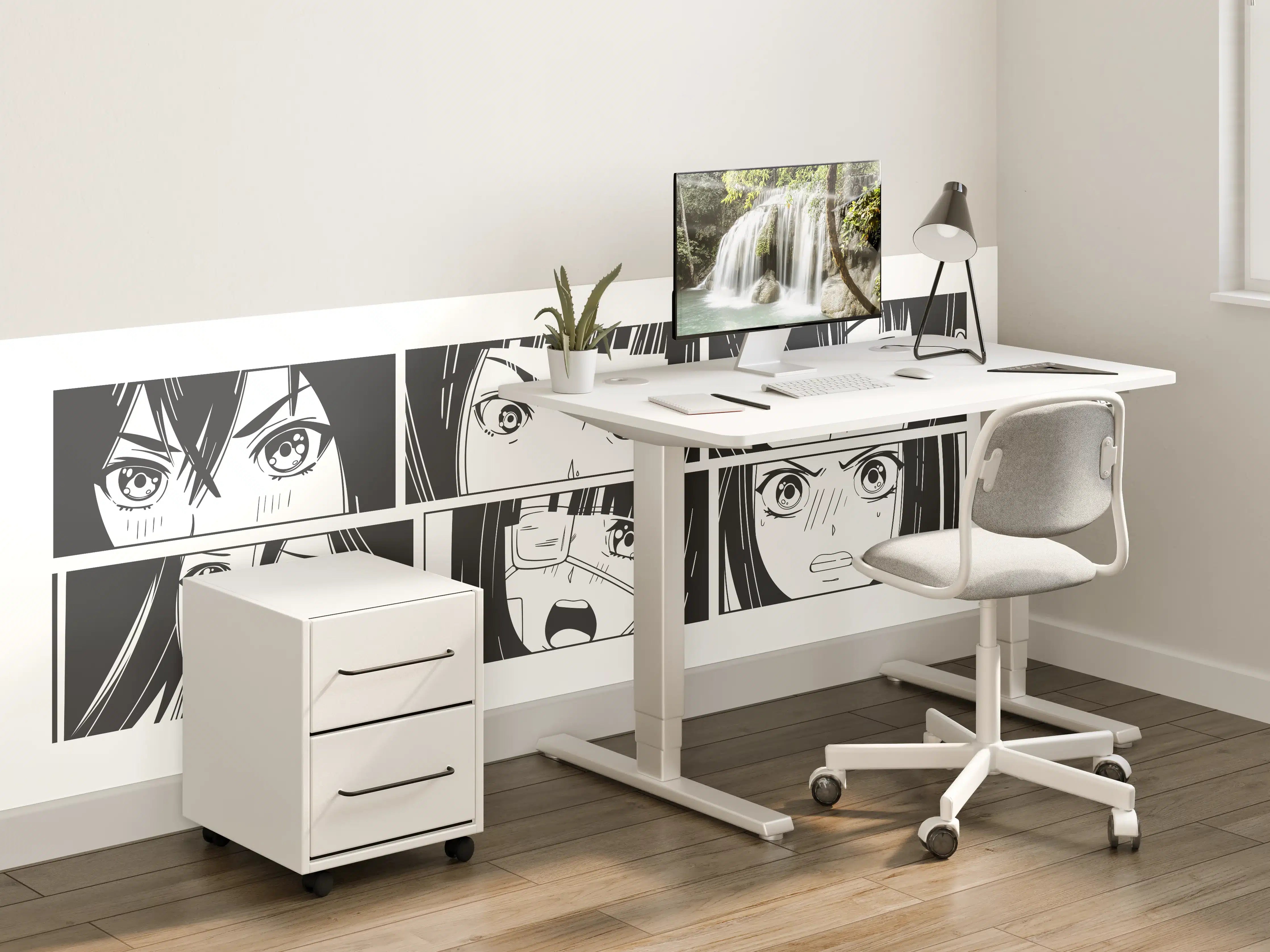 Kinderzimmer Wandgestaltung - Anime-Charaktere in Schwarz-Weiß-Optik
