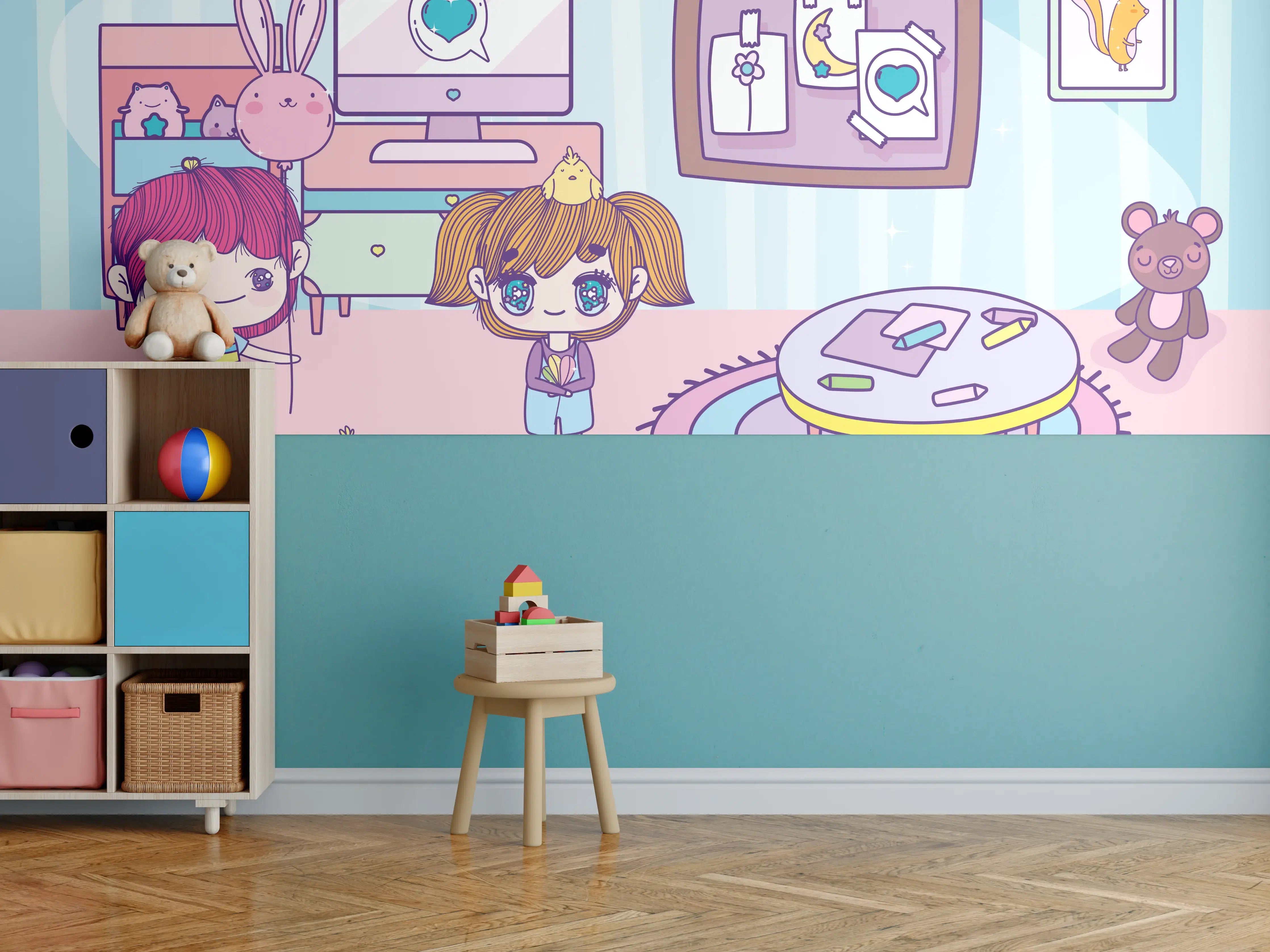 Kinderzimmer Wandgestaltung - Anime-Kinder Zuhause Illustration