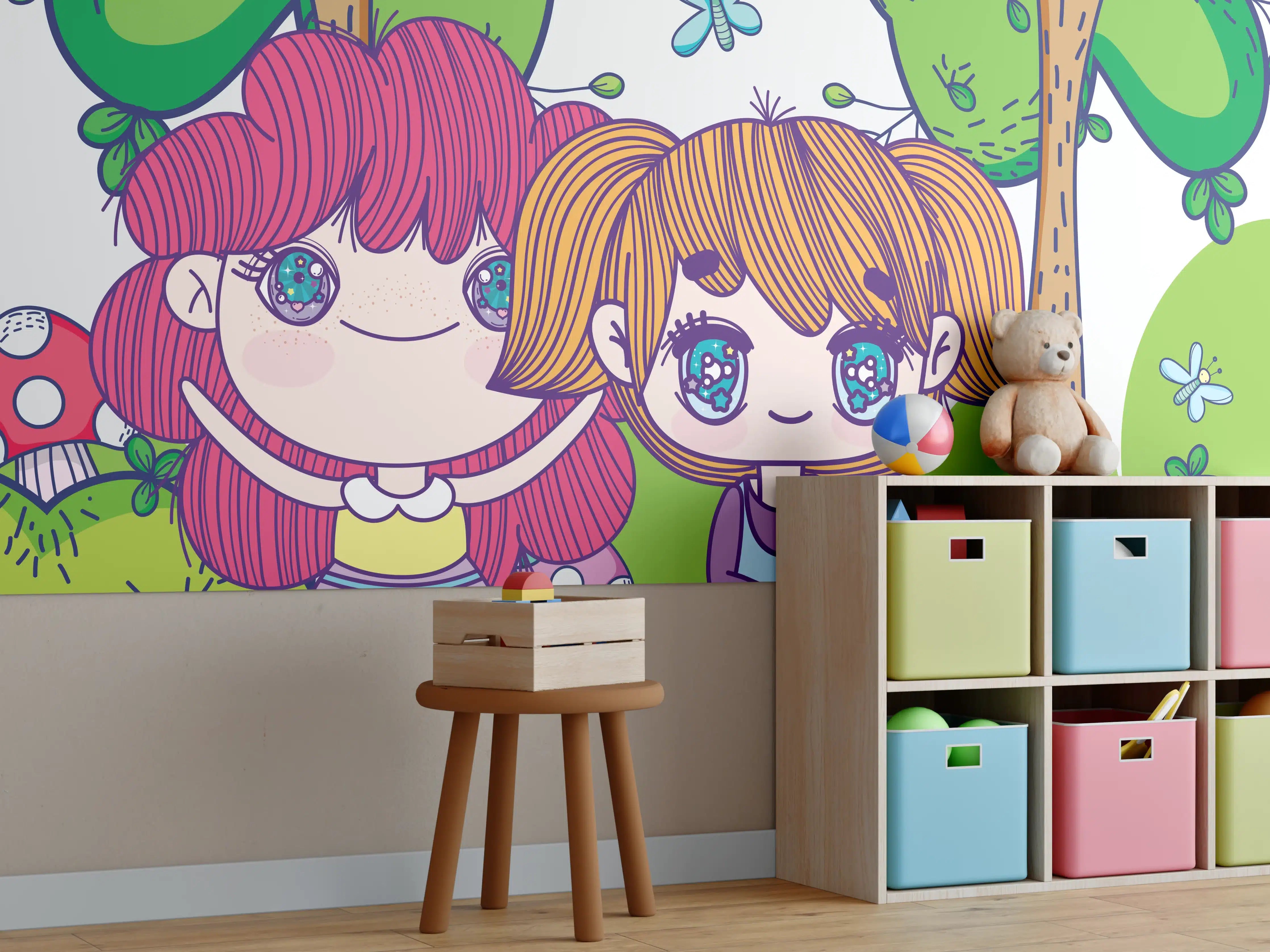 Kinderzimmer Wandgestaltung - Anime-Mädchen im Zauberwald