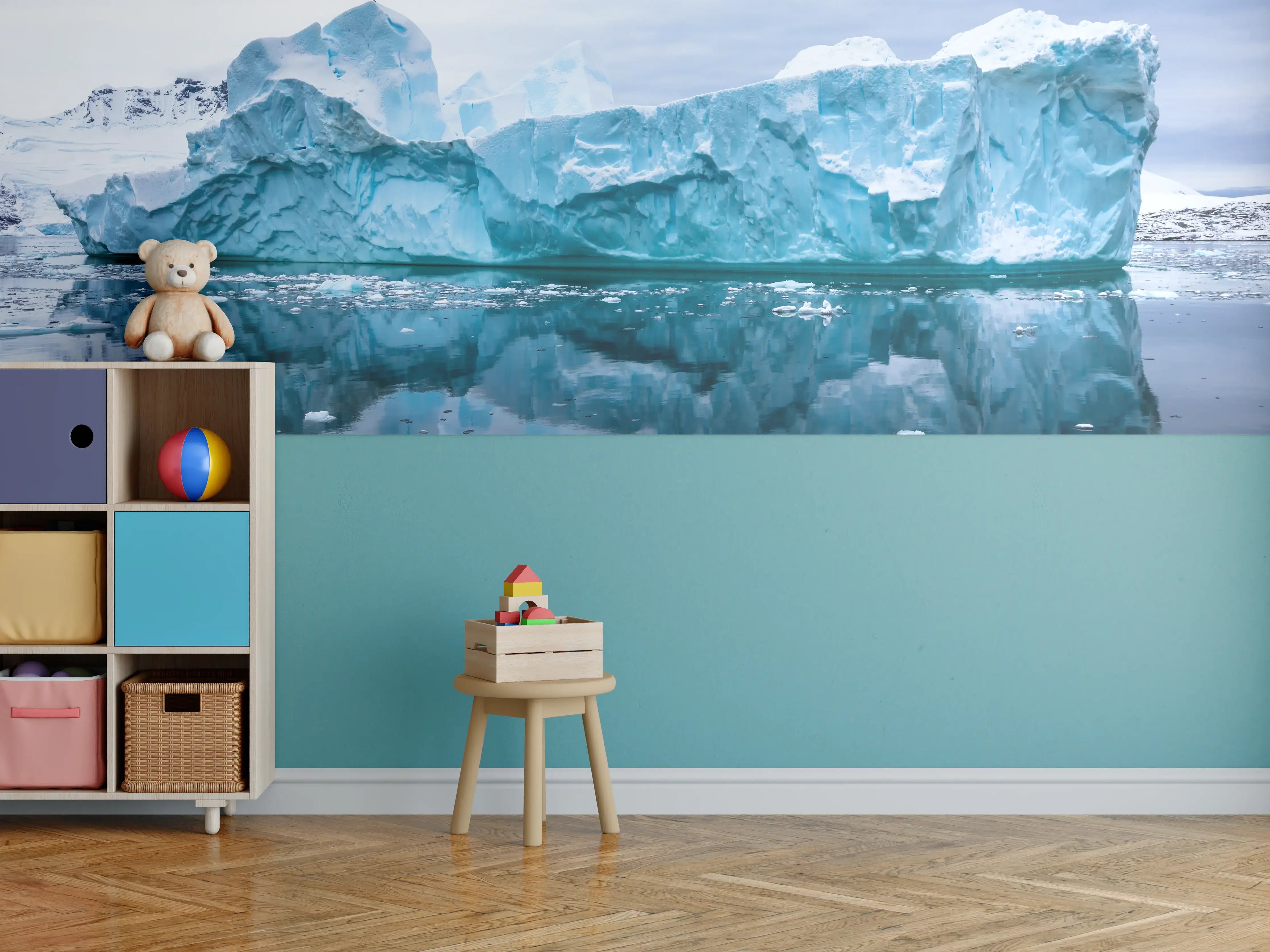 Kinderzimmer Wandgestaltung - Antarktis Eisberg in Blautönen