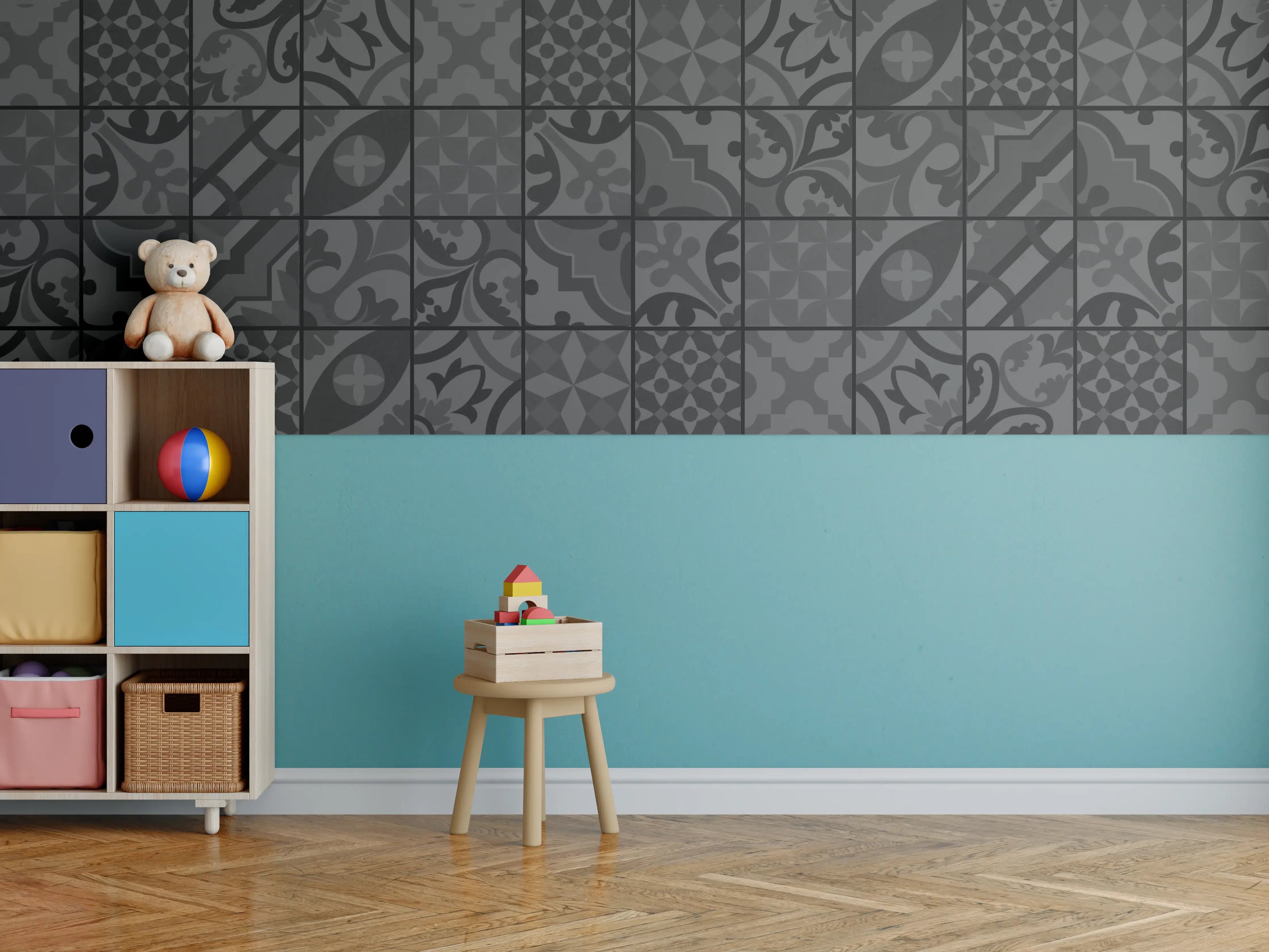 Kinderzimmer Wandgestaltung - Anthrazit Mosaik Fliesentextur