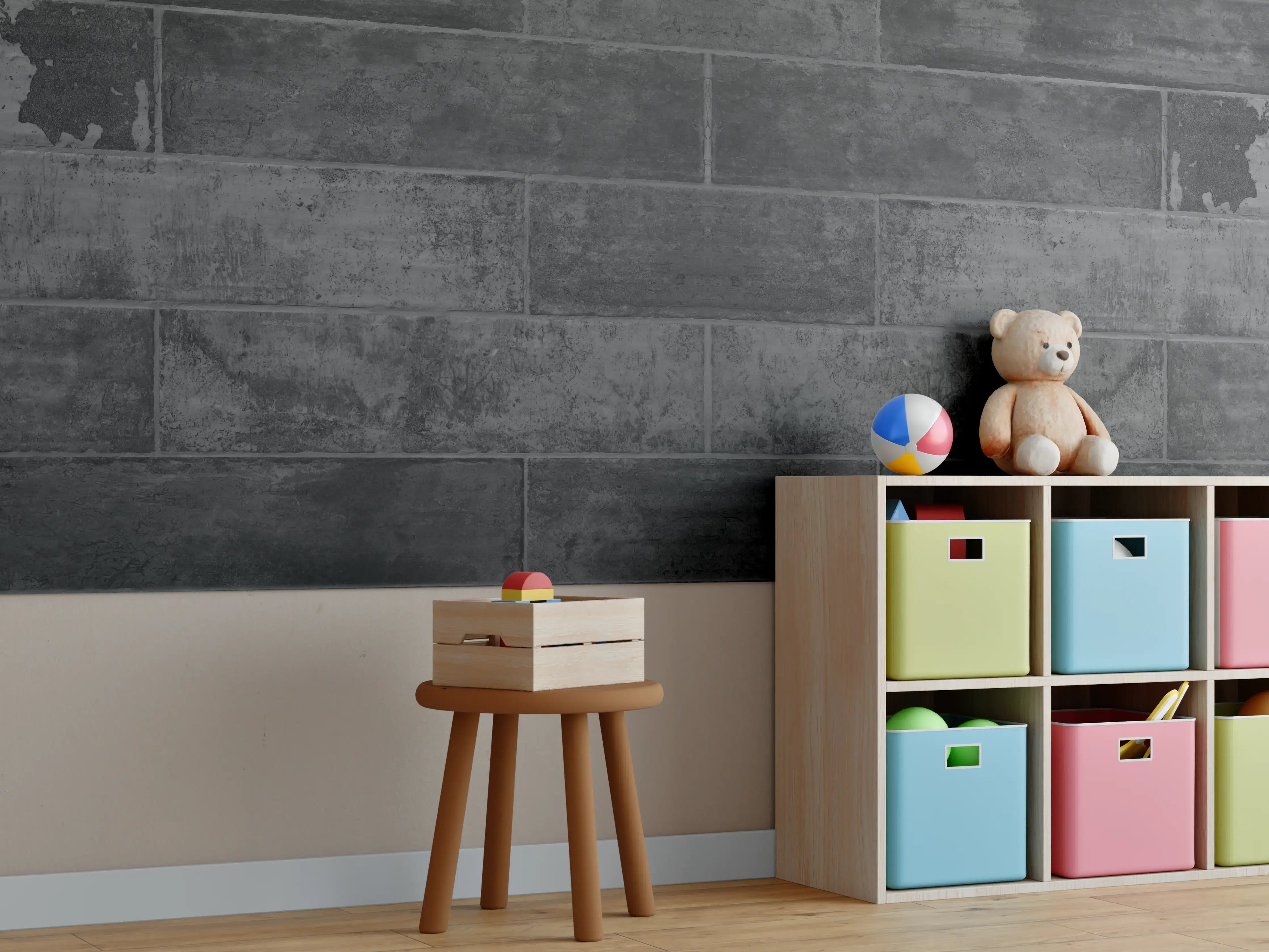 Kinderzimmer Wandgestaltung - Anthrazit beschädigte Zementmauer