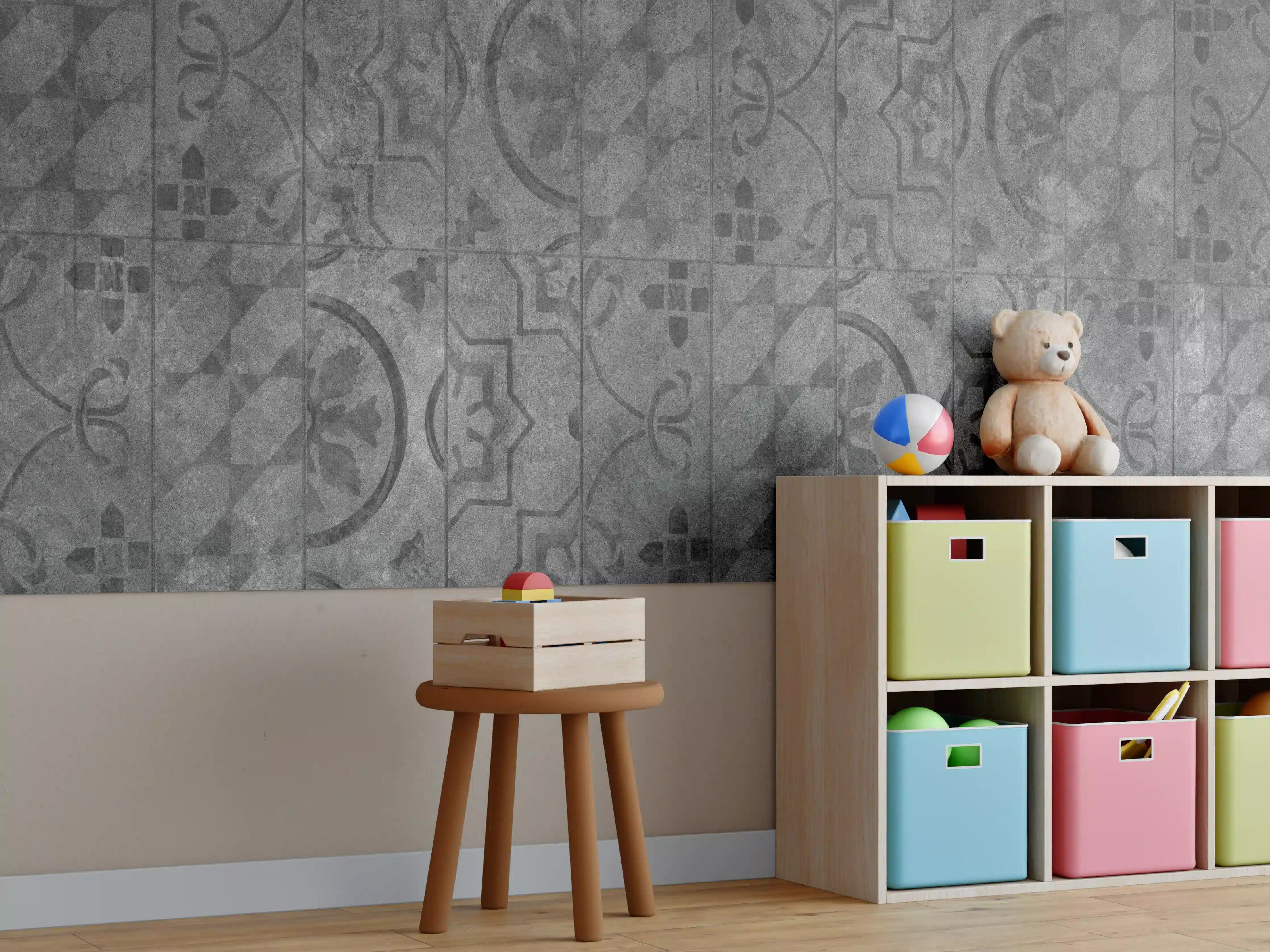 Kinderzimmer Wandgestaltung - Antik Graue Fliesen Struktur